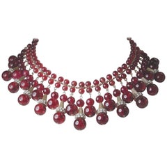 Vintage Rare Red Czech Glass Dangling Necklace