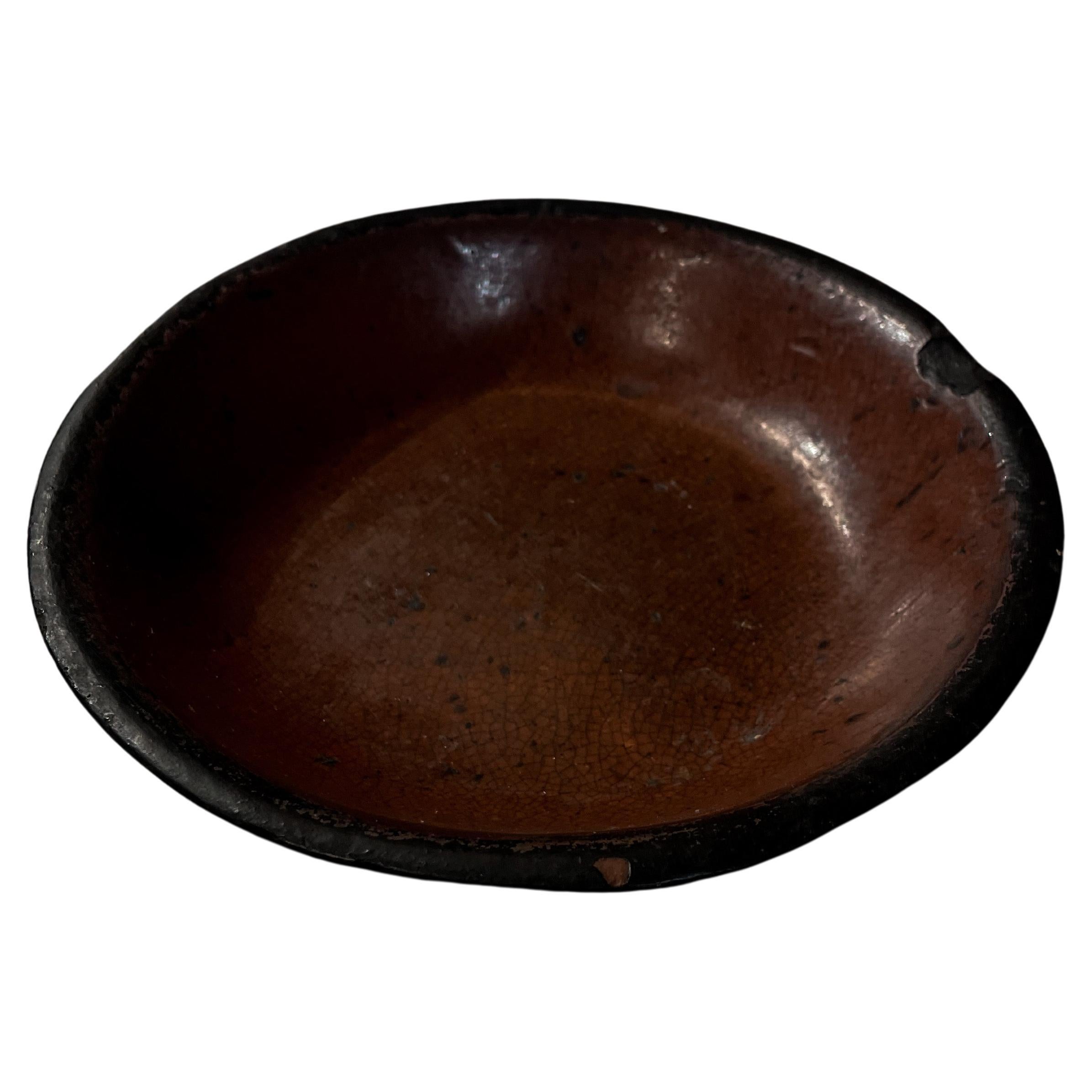 Vintage Rare Redware Pottery Bowl Plate en vente
