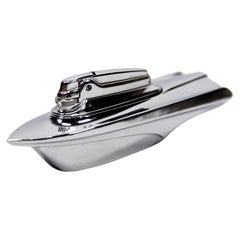 Vintage Rare Ronson Futura Speed Boat Table Lighter Chrome 1960s (SERVICED)