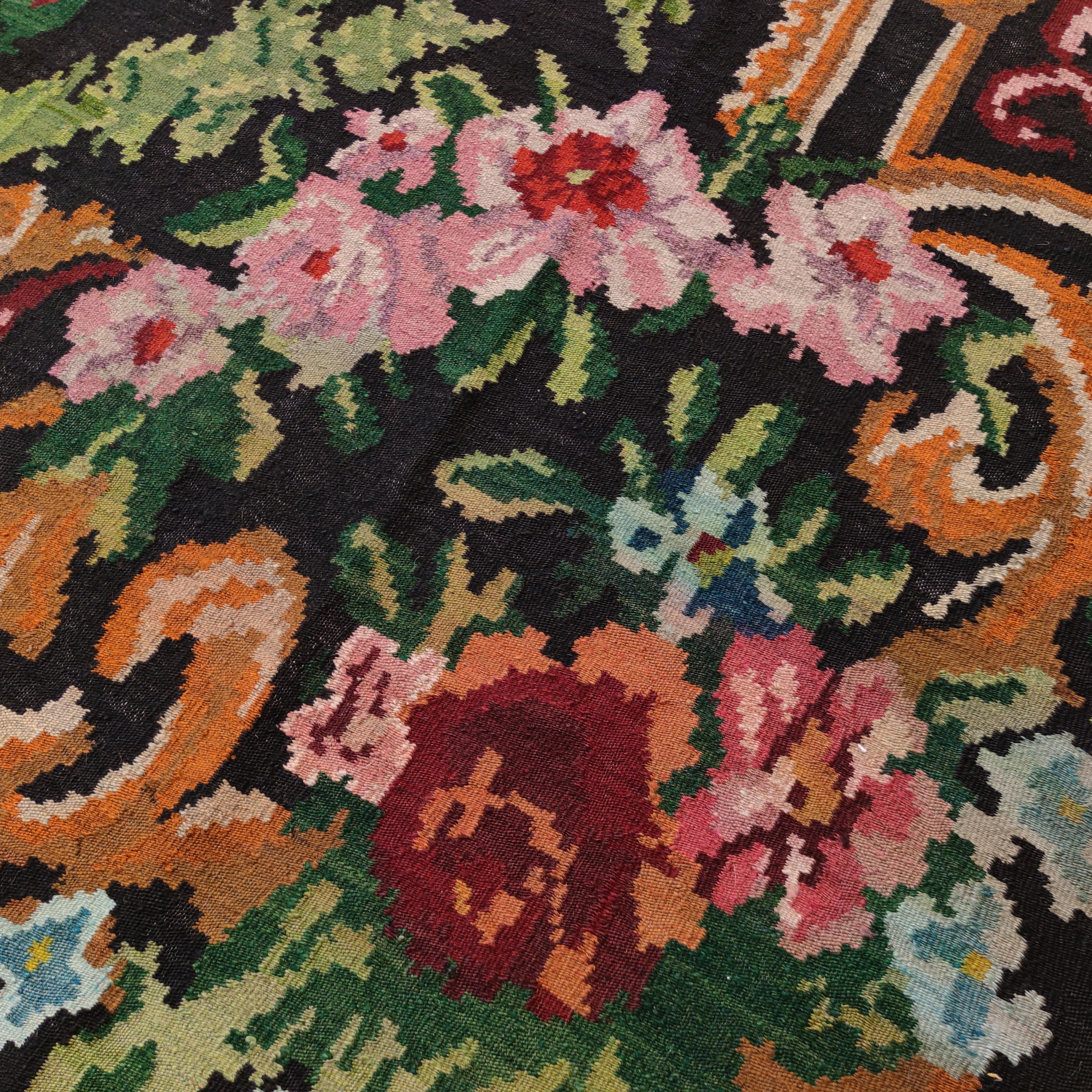 The kilims known as 'Bessarabian' were woven in the Russian regions of Ukraine and Moldovia. Intended to satisfy the demands of the Russian aristocracy at a time when continental interiors were particularly in vogue, these flat-weaves were