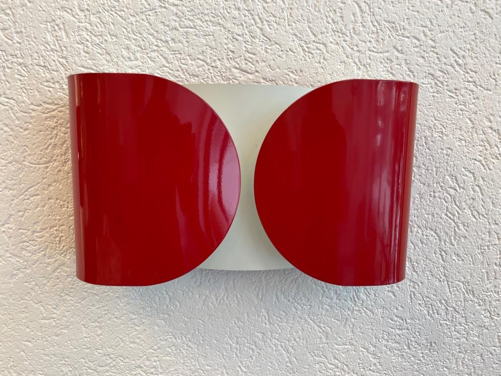 Italian Vintage Rare Set of 3 Red Foglio Wall Lamps by Tobia Scarpa for Flos circa 1970s For Sale