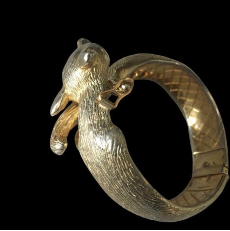 Vintage Rare Signed Castlecliff Golden Fox Clamper Bangle Cuff at