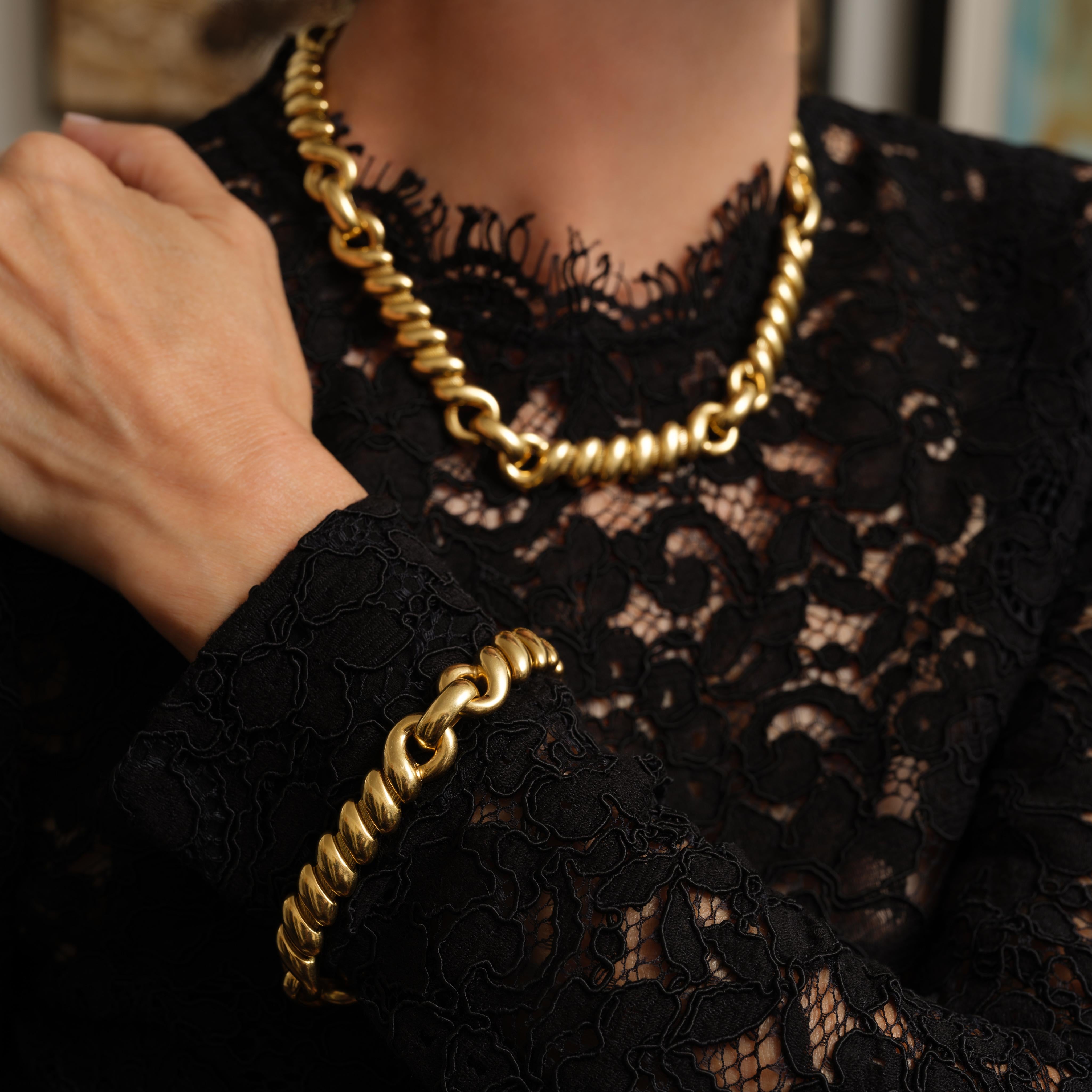 Vintage Rare Signed Georges Lenfant 18 Karat Rope Twist Chain & Bracelet Set in vendita 6