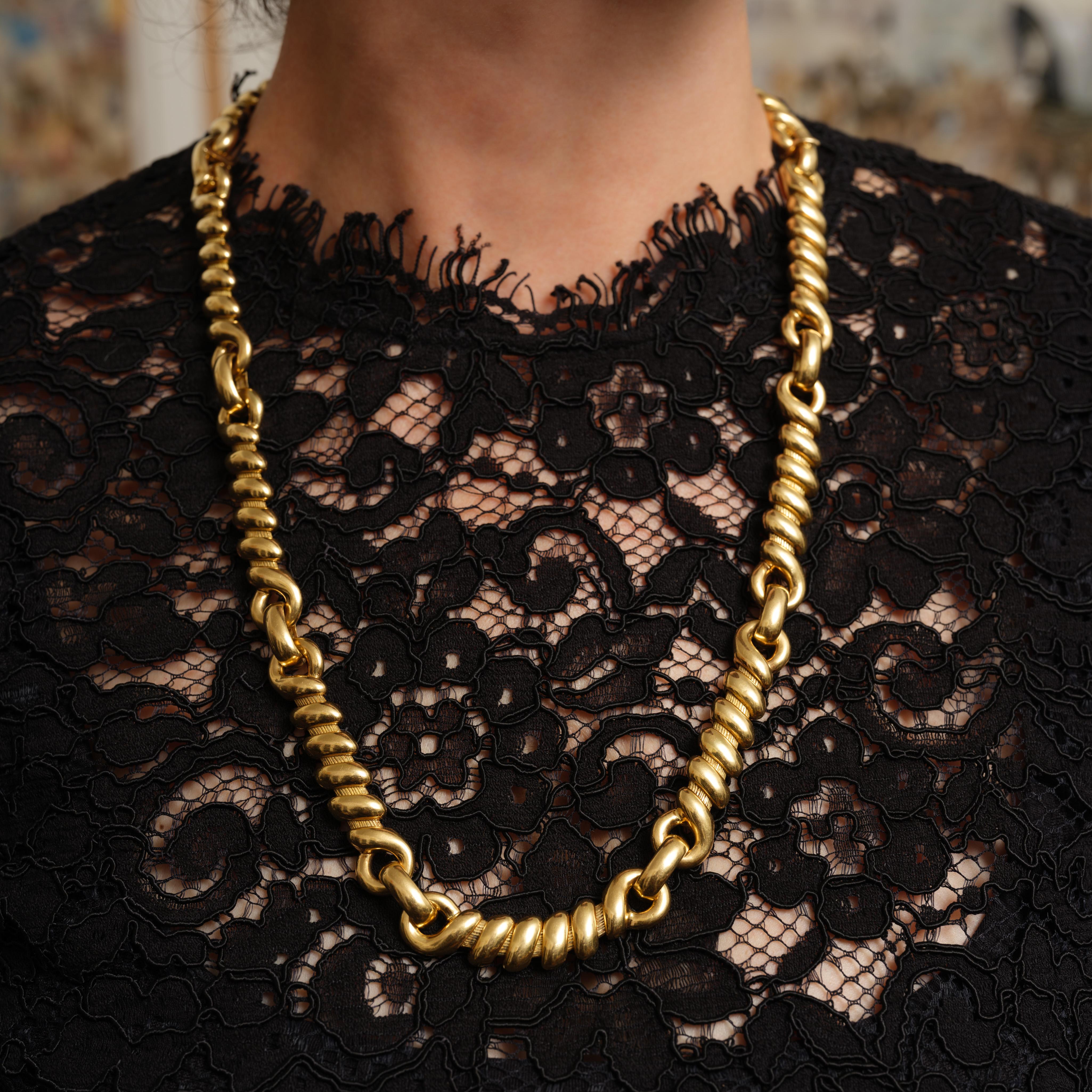 Vintage Rare Signed Georges Lenfant 18 Karat Rope Twist Chain & Bracelet Set in vendita 3
