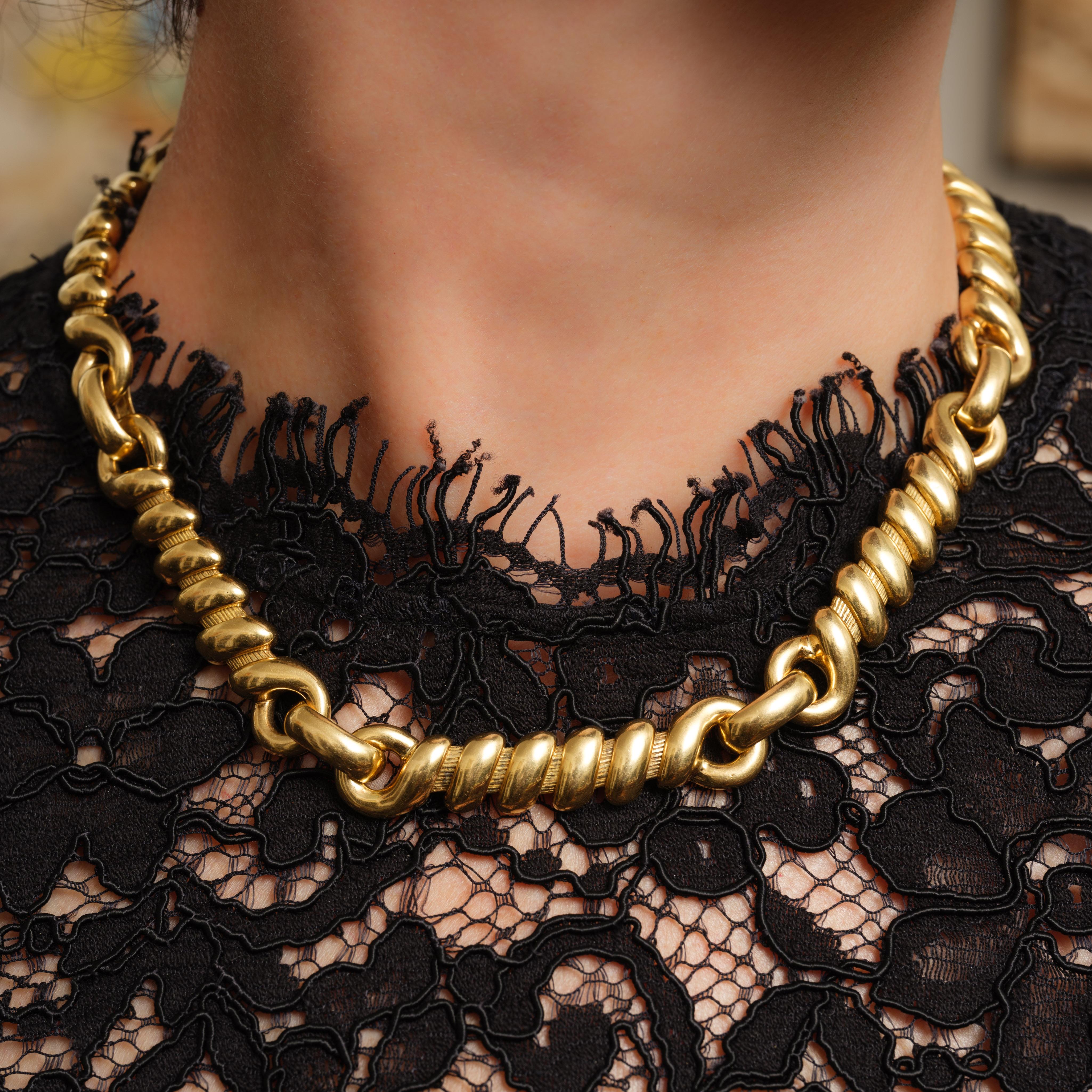 Vintage Rare Signed Georges Lenfant 18 Karat Rope Twist Chain & Bracelet Set in vendita 4