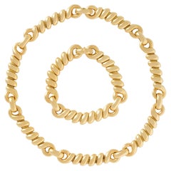 Vintage Rare Signed Georges Lenfant 18 Karat Rope Twist Chain & Bracelet Set