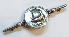 Vintage Rare Signed Sterling Georg Jensen Denmark Viking Ship Brooch