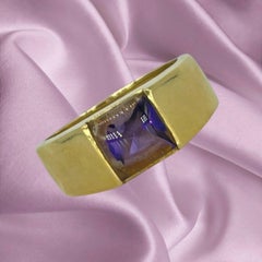 Vintage Rare Squared Cabochon Cut Amethyst Gemstone Earrings and Ring Set 18k