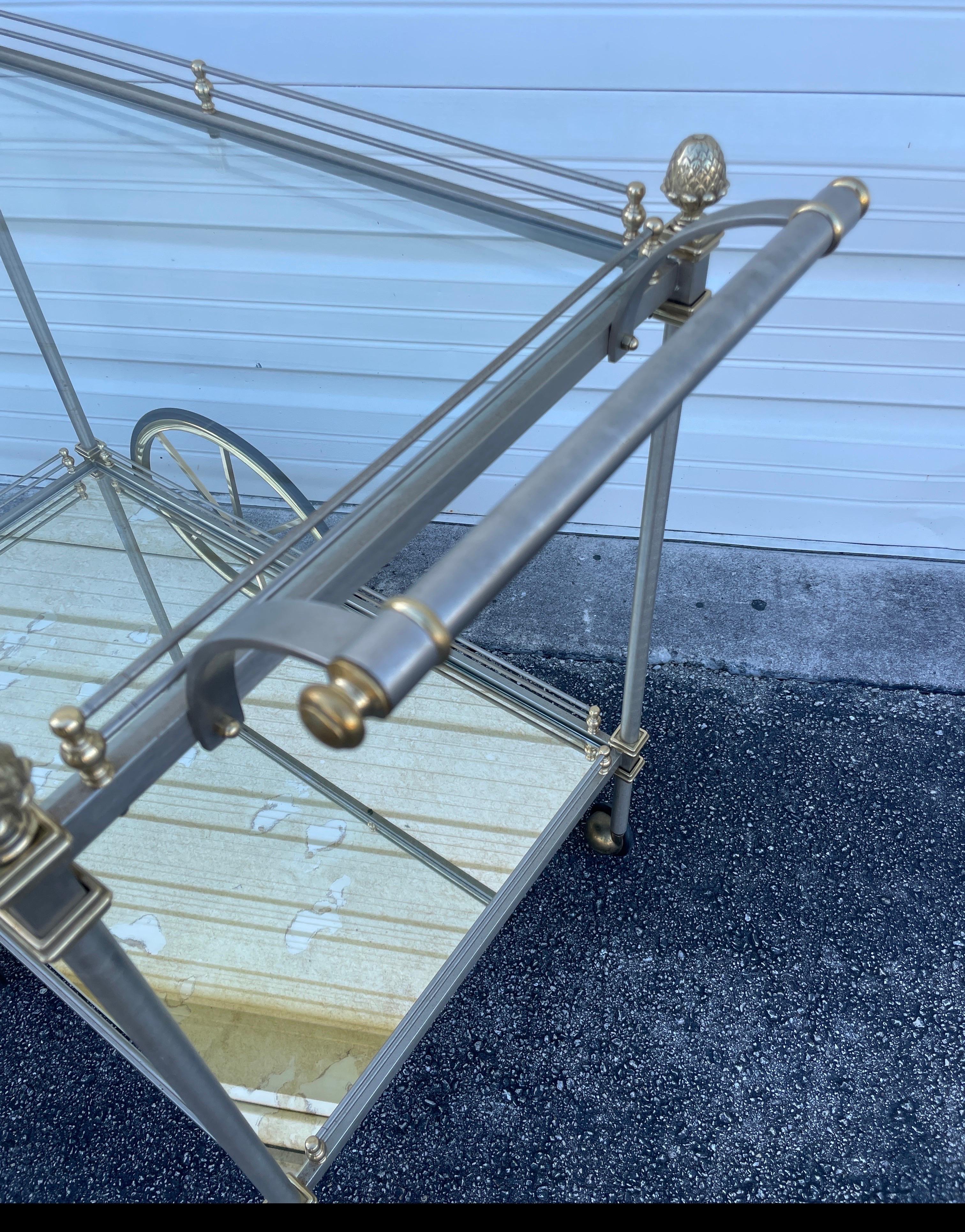 Vintage Rare Steel and Brass Bar Cart by Maison Jansen In Good Condition For Sale In West Palm Beach, FL