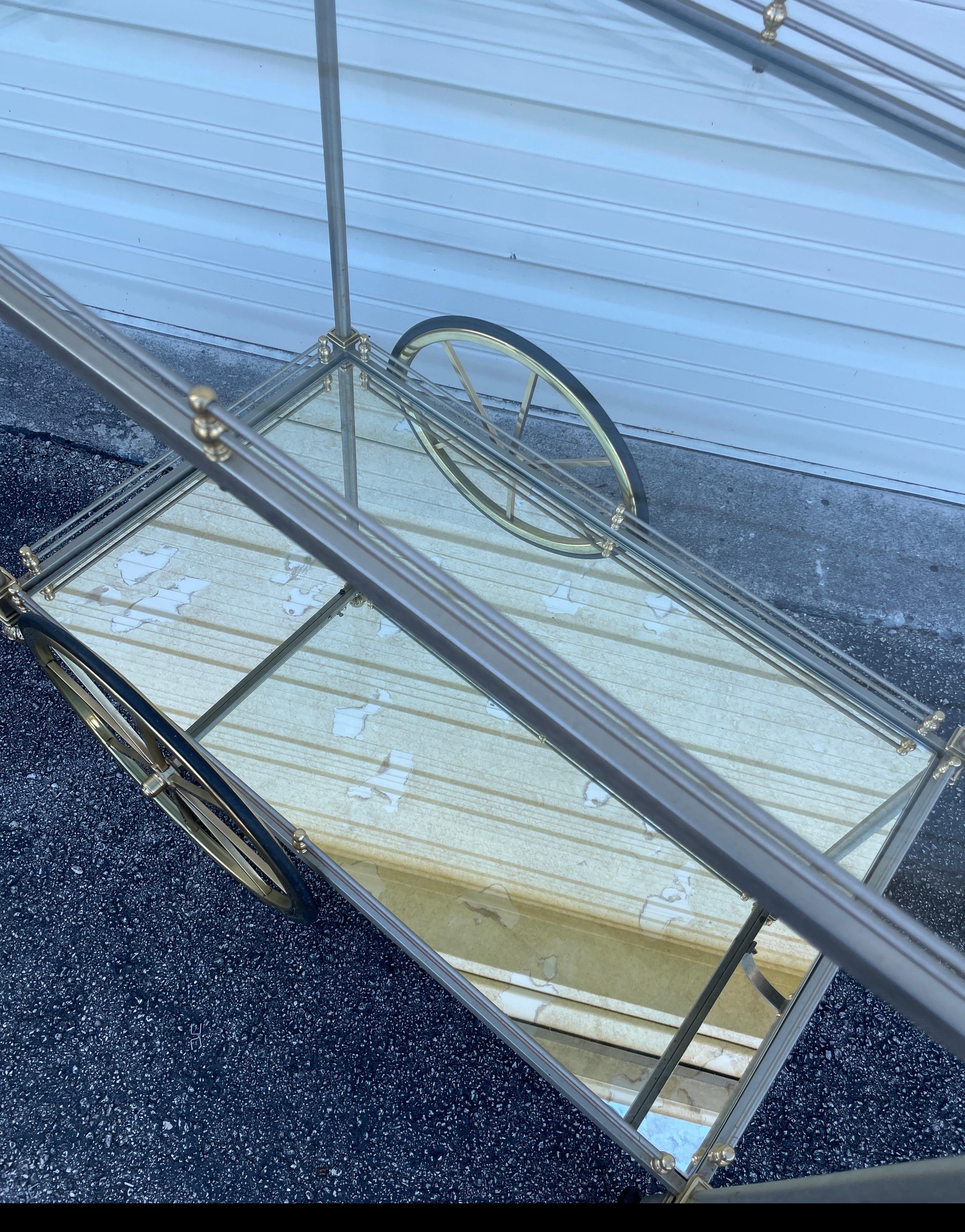 20th Century Vintage Rare Steel and Brass Bar Cart by Maison Jansen For Sale
