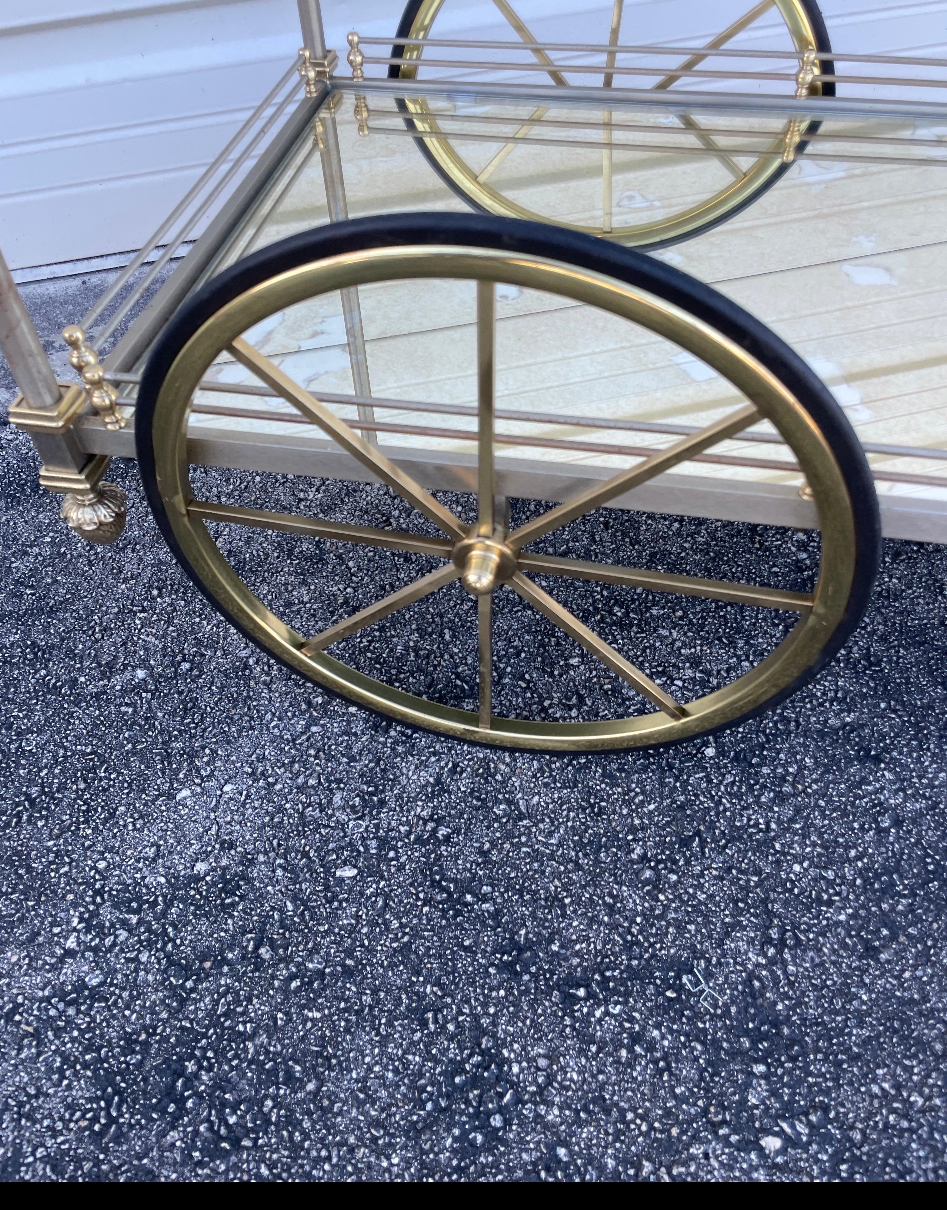 Vintage Rare Steel and Brass Bar Cart by Maison Jansen For Sale 1