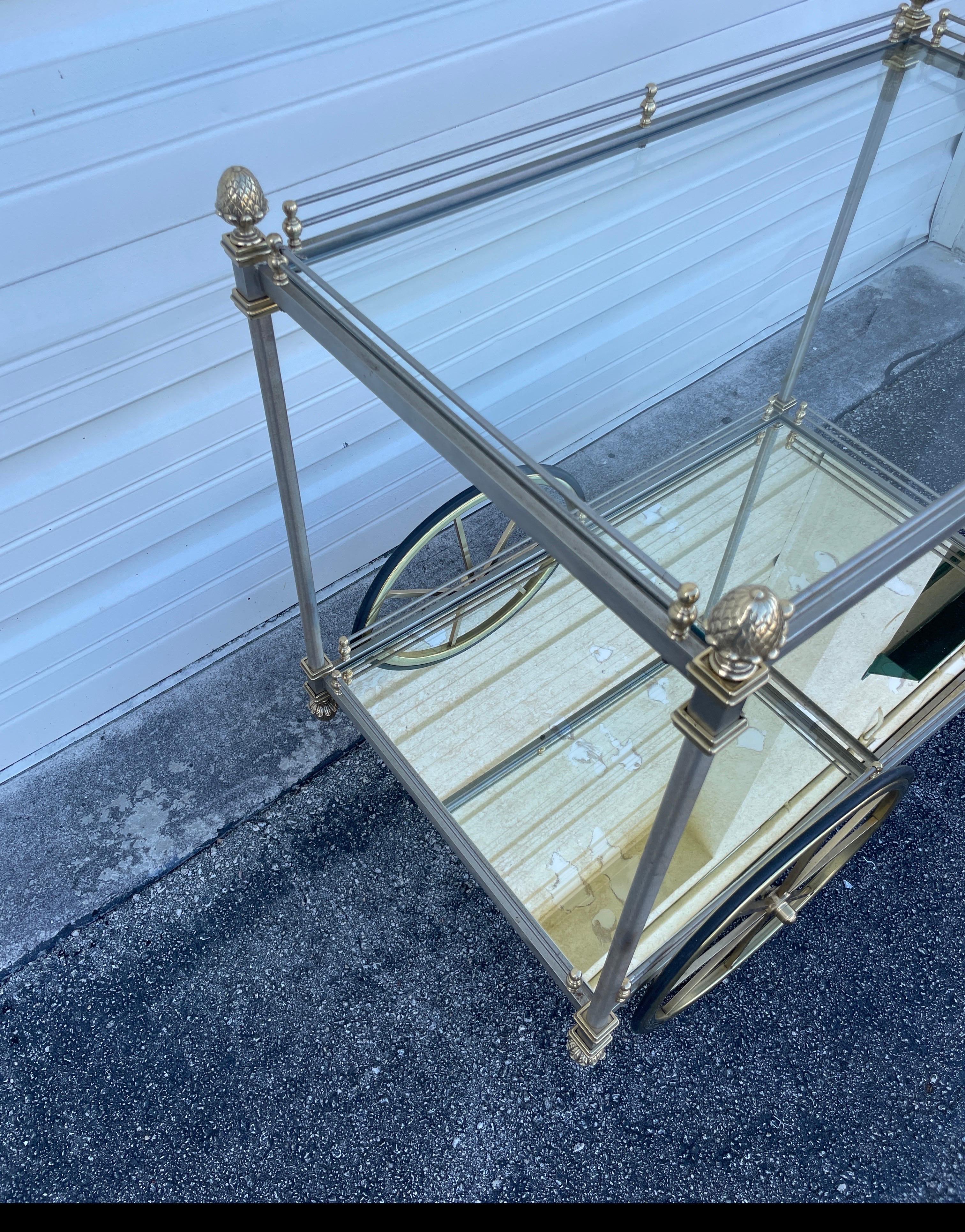 Vintage Rare Steel and Brass Bar Cart by Maison Jansen For Sale 2