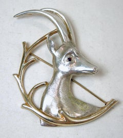 Vintage Rare Sterling Silver Ibex Brooch