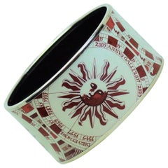 Vintage Rare Sunface/Zodiac Wide Hermes Bangle Bracelet Red and White Enamel