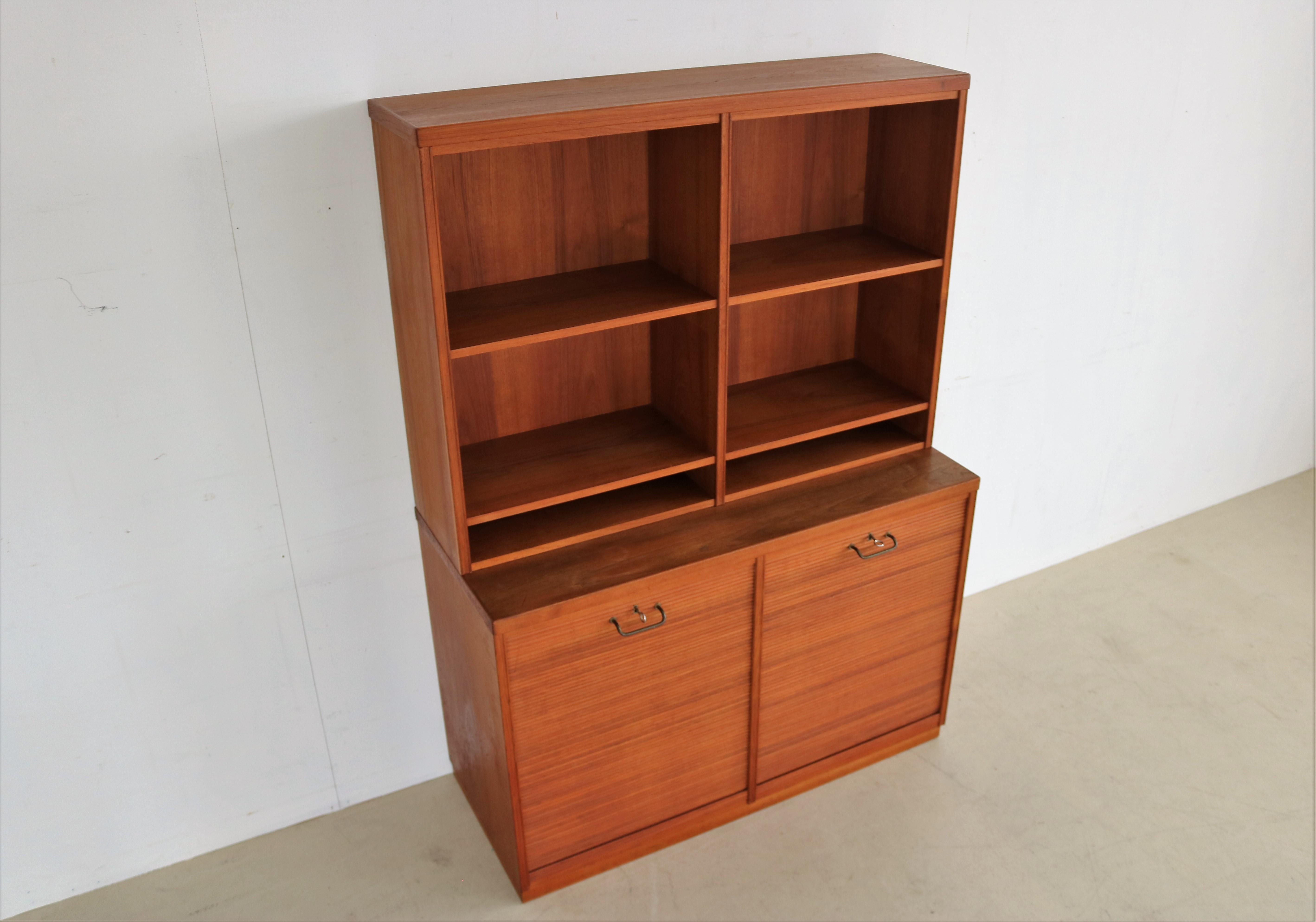 Vintage Rare Teak Cabinet with Tambour Doors For Sale 7