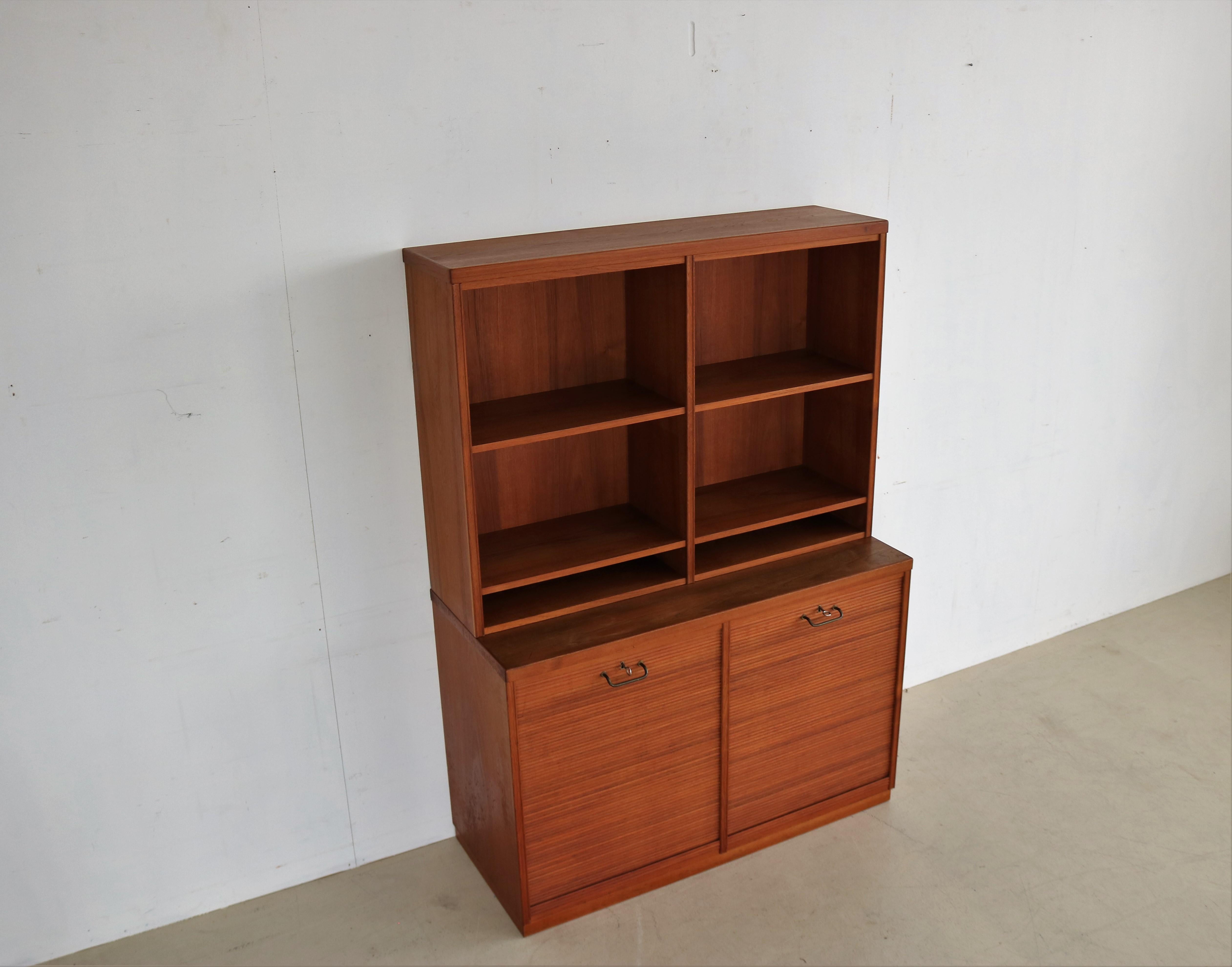Vintage Rare Teak Cabinet with Tambour Doors For Sale 8