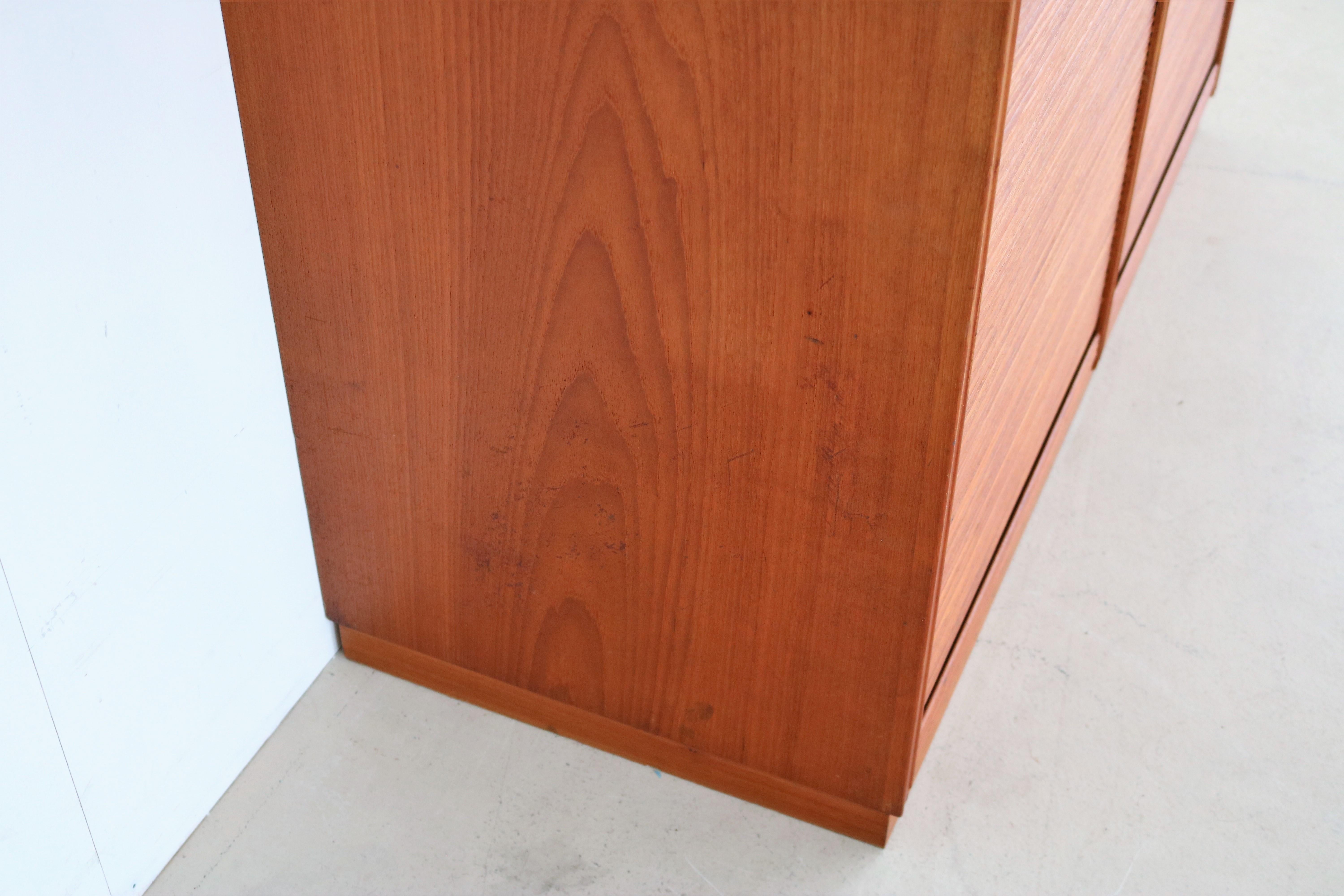 Brass Vintage Rare Teak Cabinet with Tambour Doors For Sale