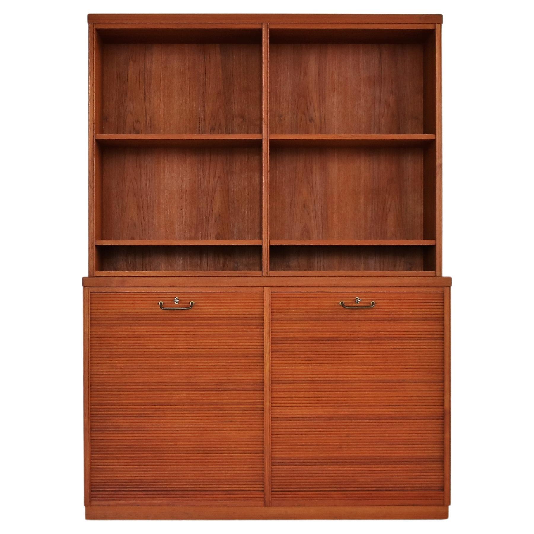 Vintage Rare Teak Cabinet with Tambour Doors For Sale