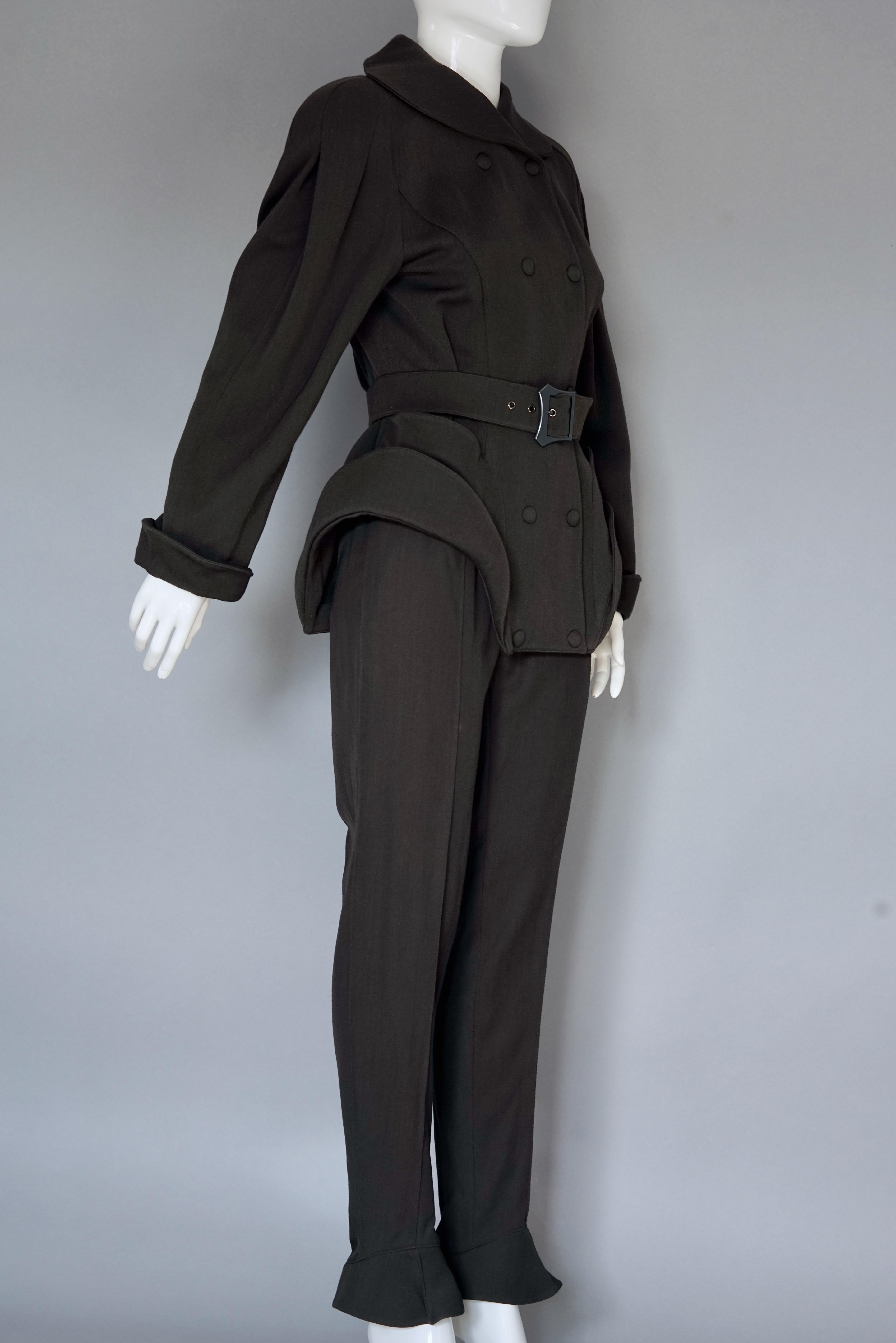 Women's Vintage RARE THIERRY MUGLER Space Age Sculptural Belted Jacket Trouser Suit