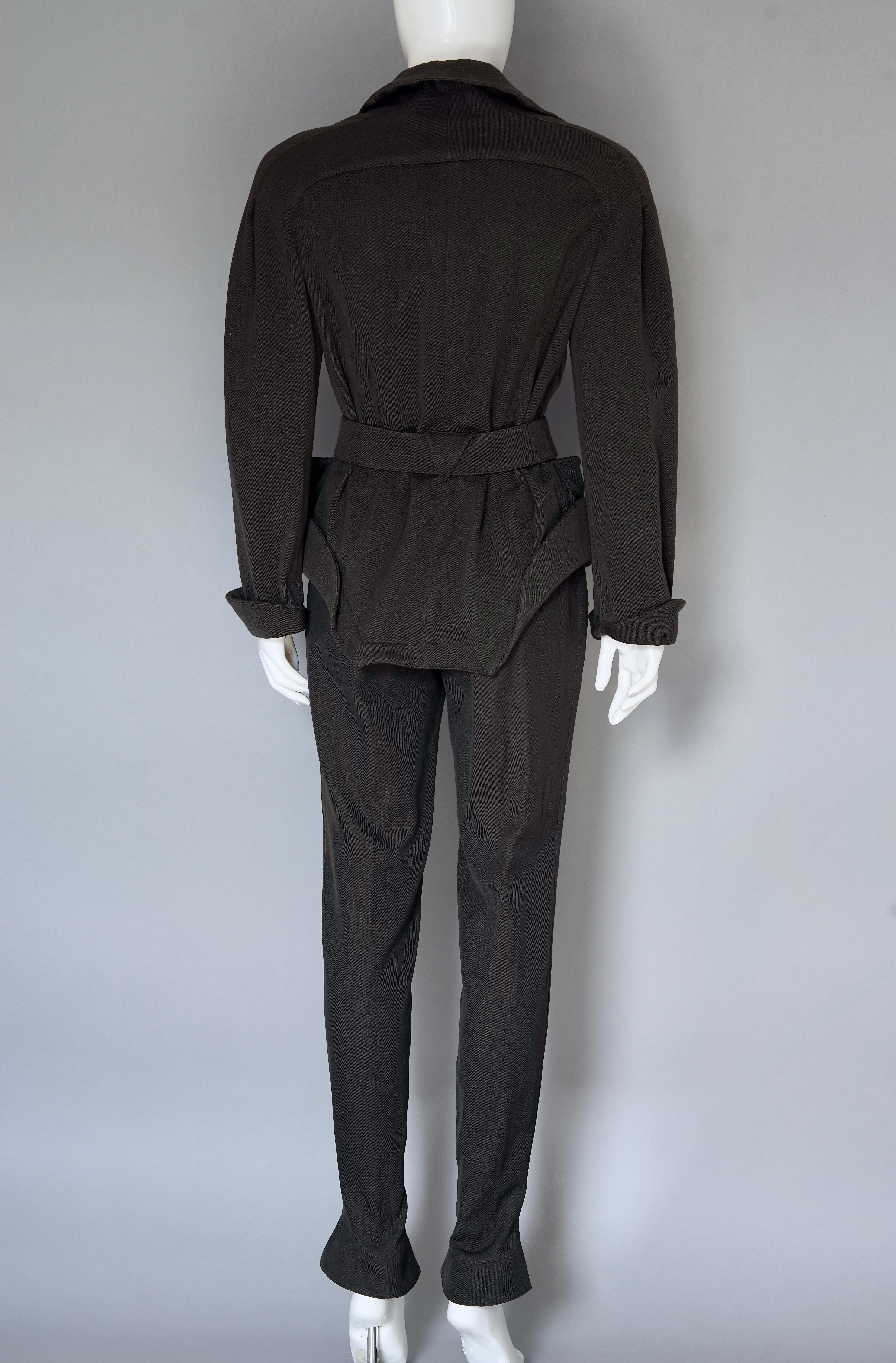 Vintage RARE THIERRY MUGLER Space Age Sculptural Belted Jacket Trouser Suit 1