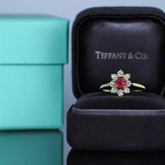 Vintage Rare Tiffany 18K Yellow Gold Ruby Diamond Ring