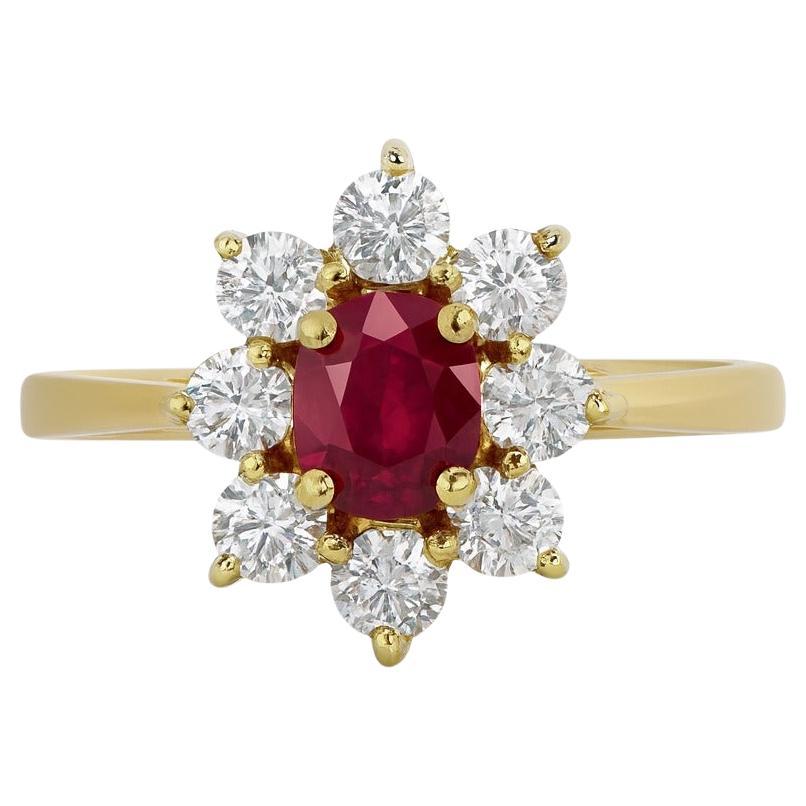 Vintage Rare Tiffany 18K Yellow Gold Ruby Diamond Ring For Sale