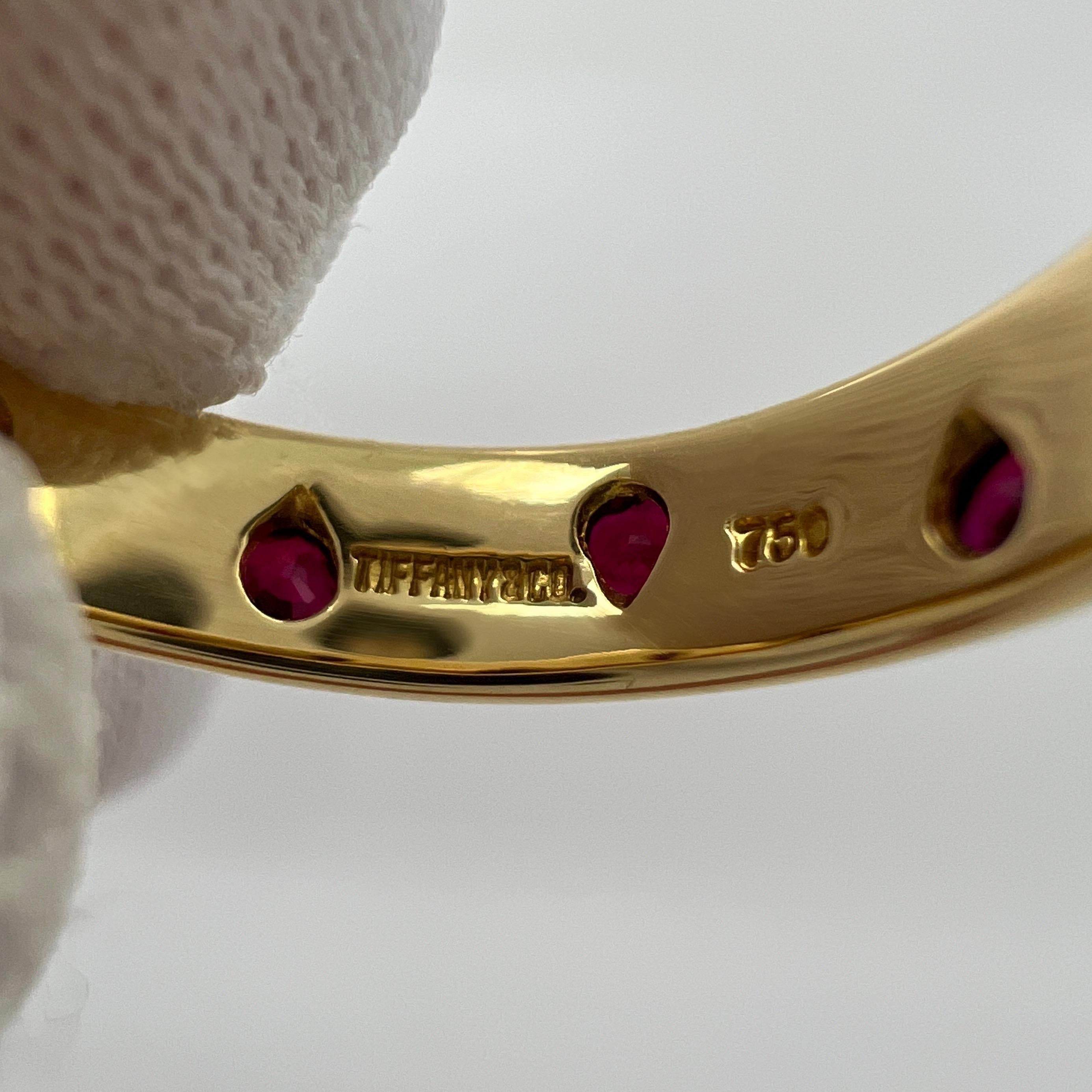 Vintage Rare Tiffany & Co. Fine Red Ruby 18k Yellow Gold Etoile Band Ring 5