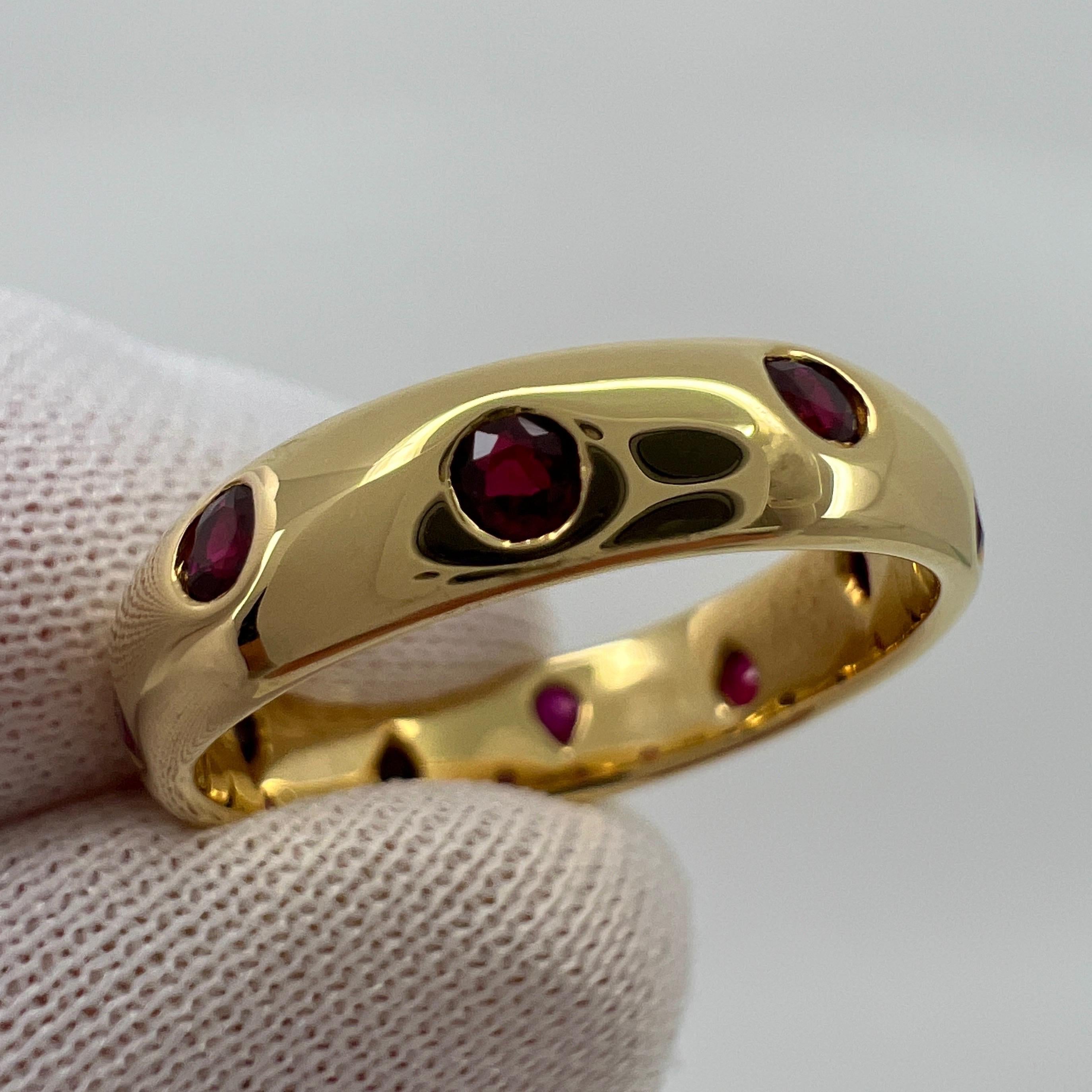 Rare Vintage Tiffany & Co Fine Red Ruby 18k Yellow Gold Etoile Band Ring

Stunning yellow gold ring set with x10 fine deep red round cut natural rubies.

Fine jewellery houses like Tiffany only use the finest gemstones in their jewellery and this