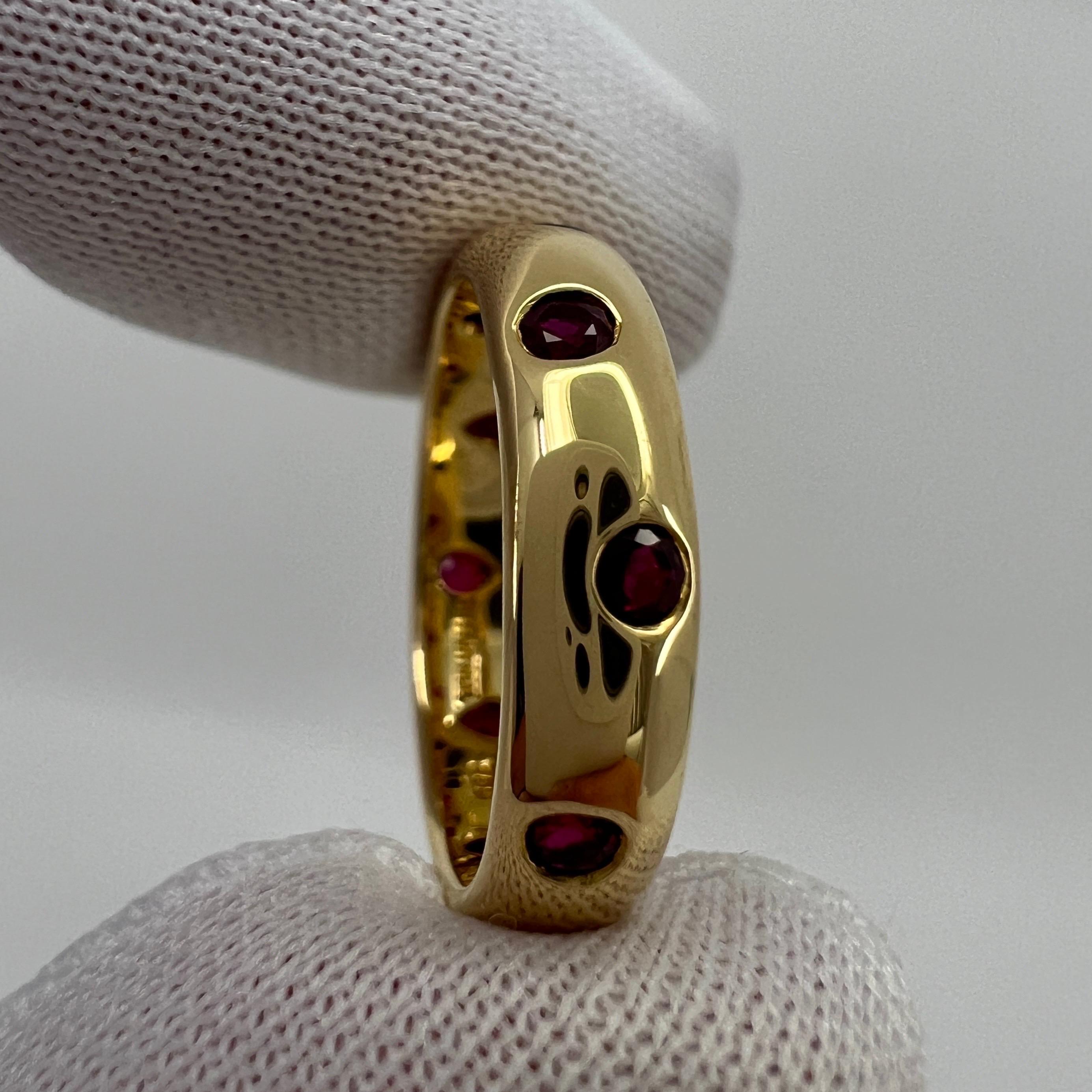 Vintage Rare Tiffany & Co. Fine Red Ruby 18k Yellow Gold Etoile Band Ring In Excellent Condition In Birmingham, GB