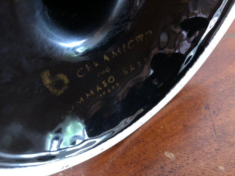 Vintage Rare Tommaso Barbi Black Ceramic Candle Holder Signed, 1960s ...