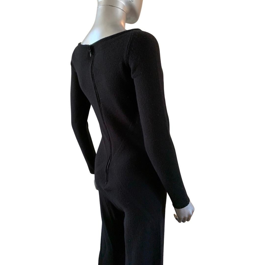Vintage Rare Valentino Jumpsuit in Black Wool & Cashmere Italy Size M In Good Condition For Sale In Palm Springs, CA