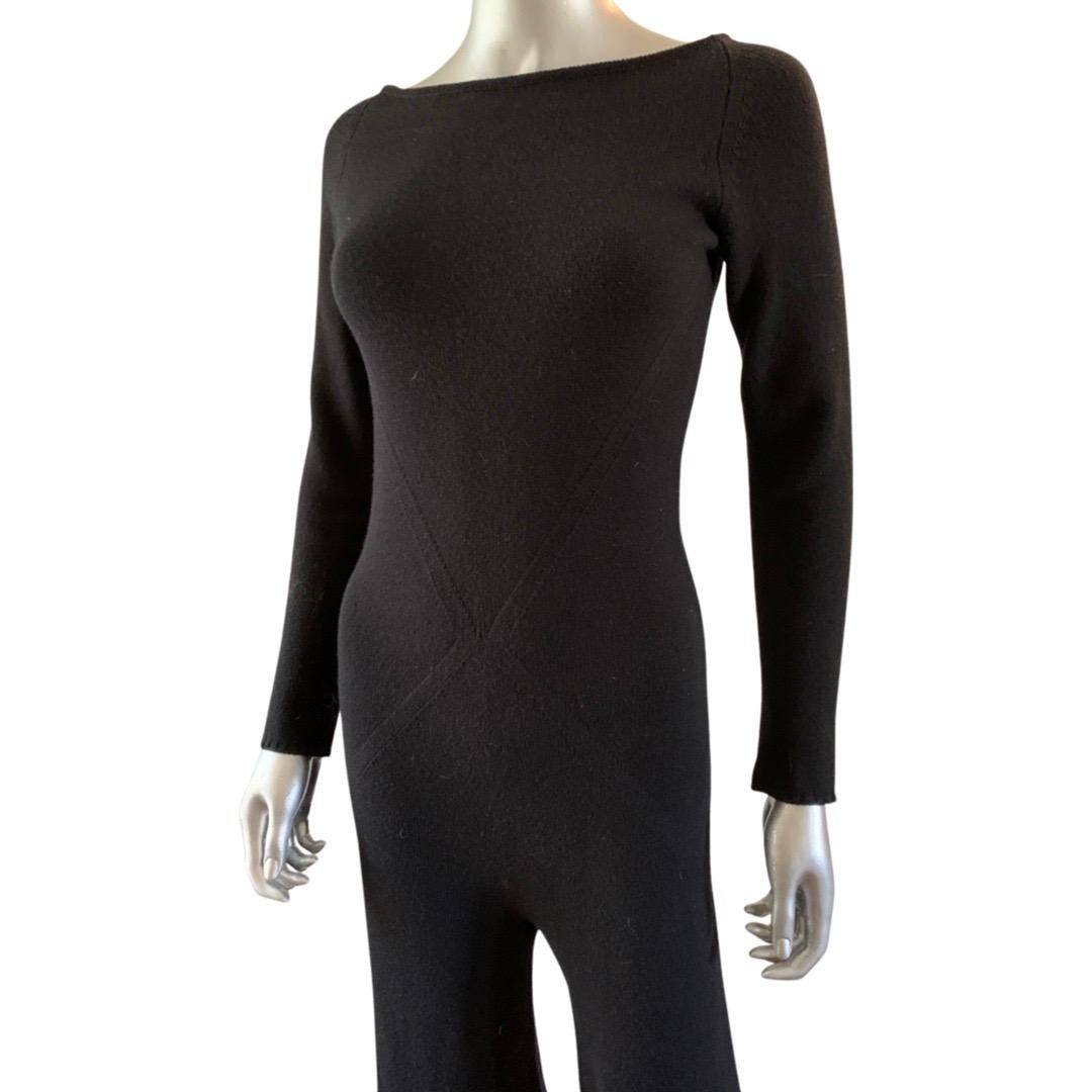 Vintage Rare Valentino Jumpsuit in Black Wool & Cashmere Italy Size M For Sale 1
