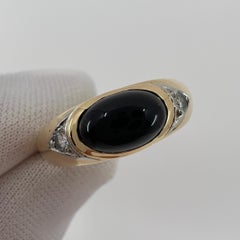 Vintage Rare Van Cleef & Arpels Onyx & Diamond 18k Gold Oval Cabochon Dome Ring