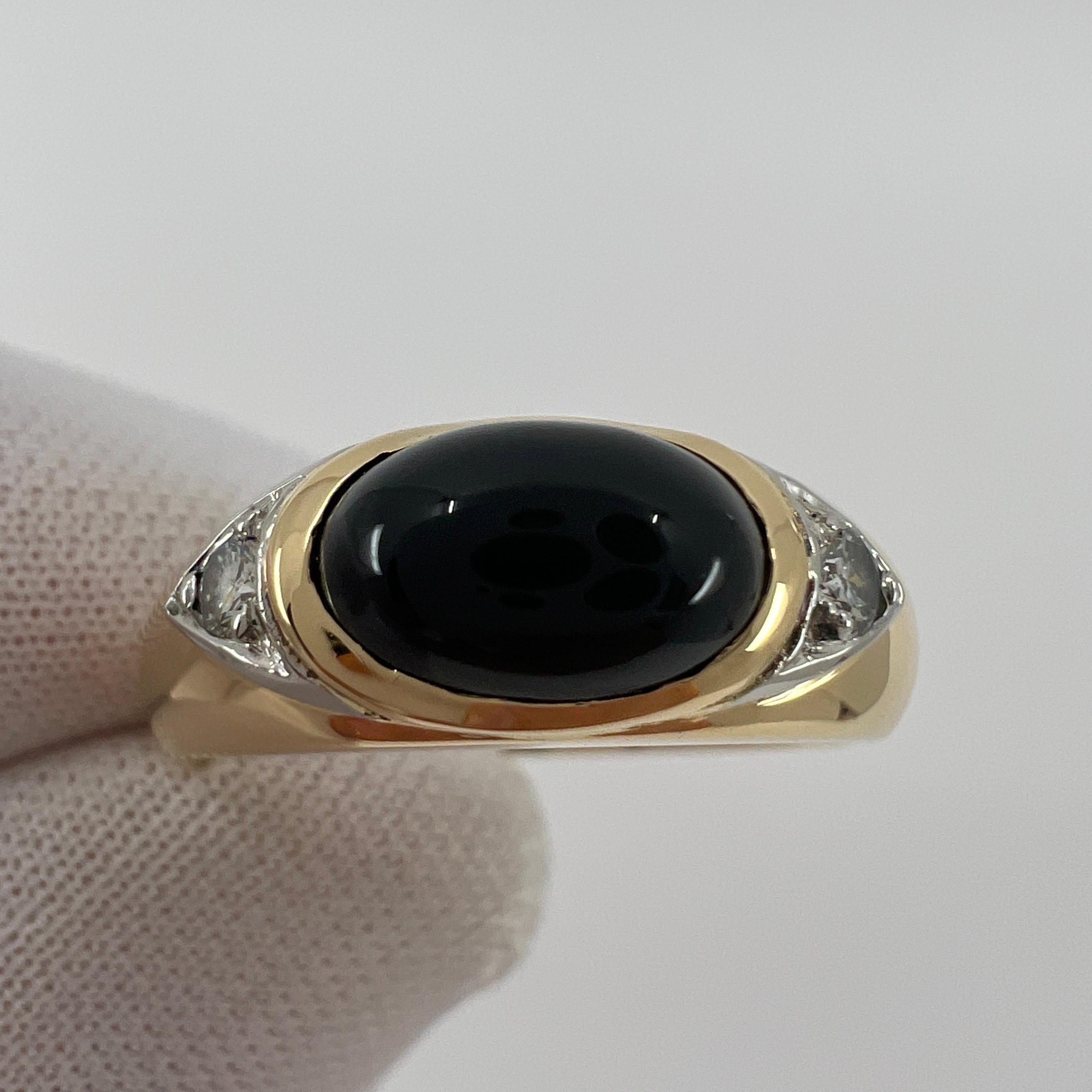 Vintage Rare Van Cleef & Arpels Onyx & Diamant 18k Gold Oval Cabochon Dome Ring im Zustand „Hervorragend“ in Birmingham, GB