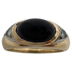 Vintage Rare Van Cleef & Arpels Onyx & Diamant 18k Gold Oval Cabochon Dome Ring