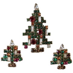 Retro Rare Weiss 5 Candle Christmas Tree Pin & Earrings