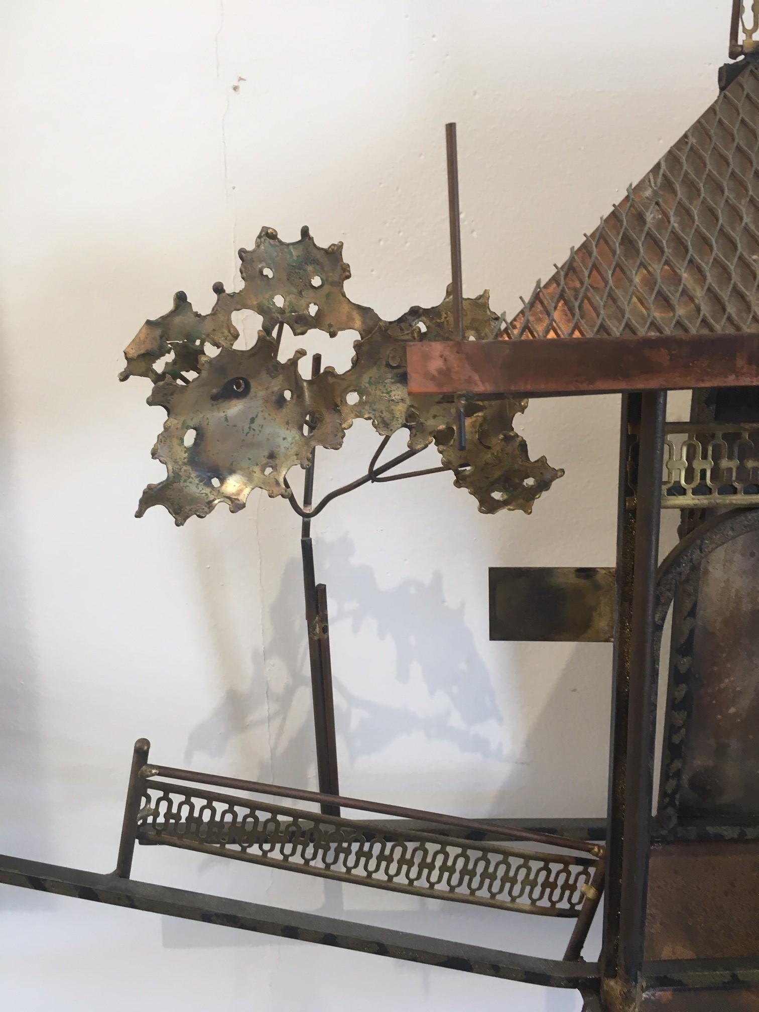 Vintage Rare X-Large Railroad Train Station Metal Wall Sculpture by Curtis Jere For Sale 3