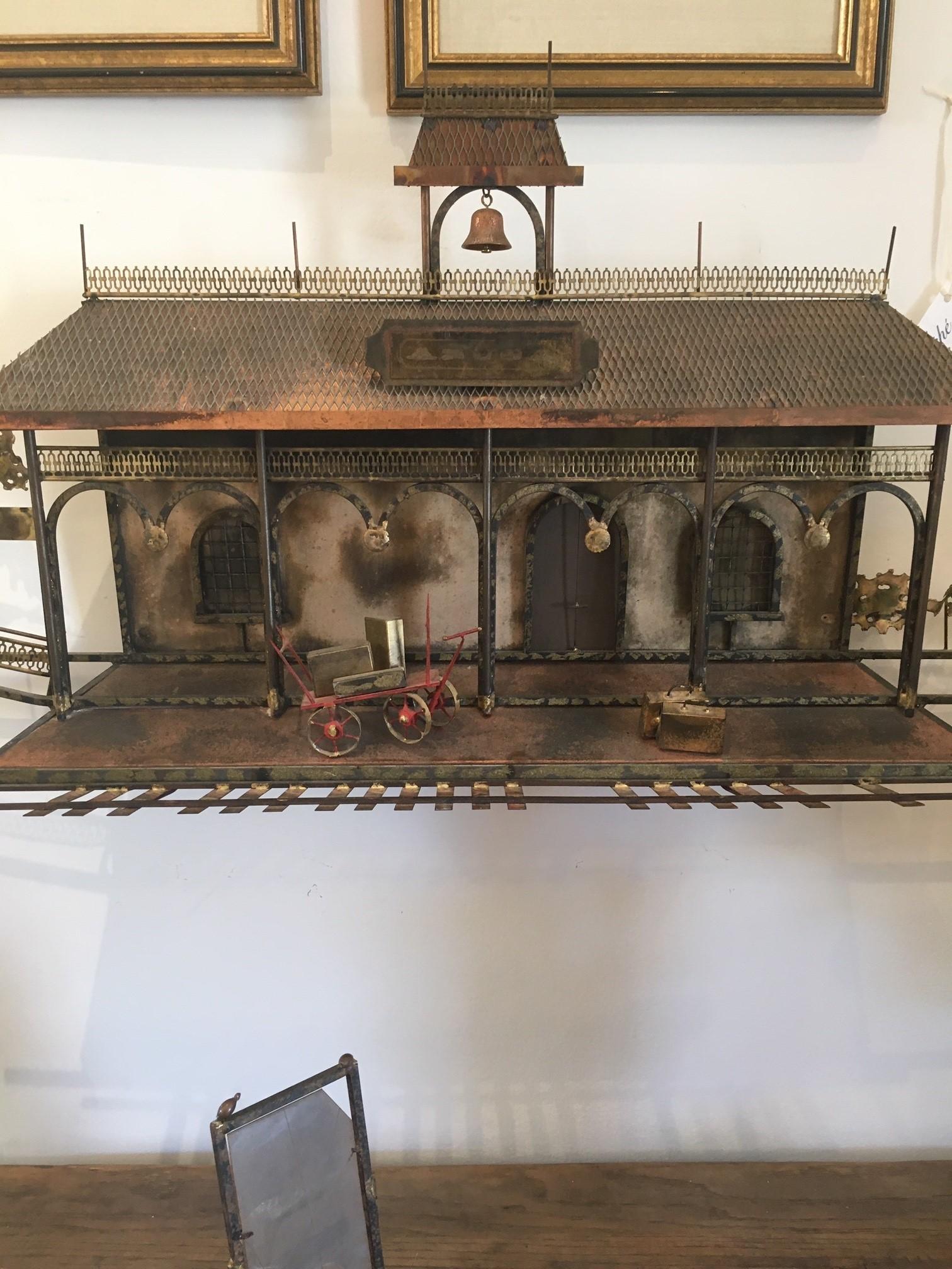 Vintage Rare X-Large Railroad Train Station Metal Wall Sculpture by Curtis Jere For Sale 6