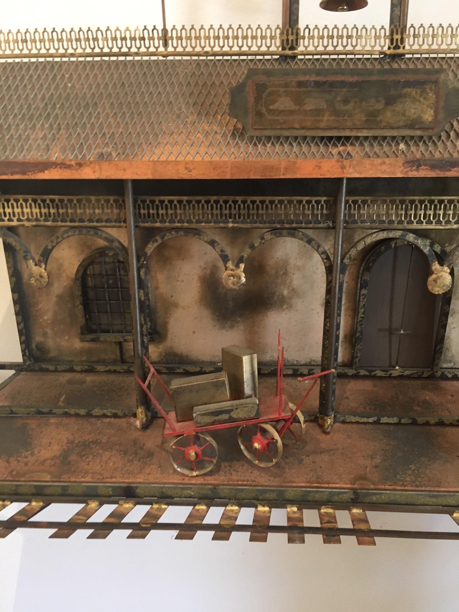 Brutalist Vintage Rare X-Large Railroad Train Station Metal Wall Sculpture by Curtis Jere For Sale