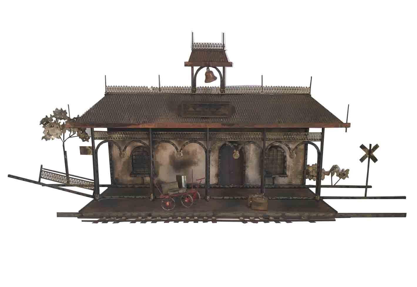 Vintage Rare X-Large Railroad Train Station Metal Wall Sculpture by Curtis Jere For Sale 1