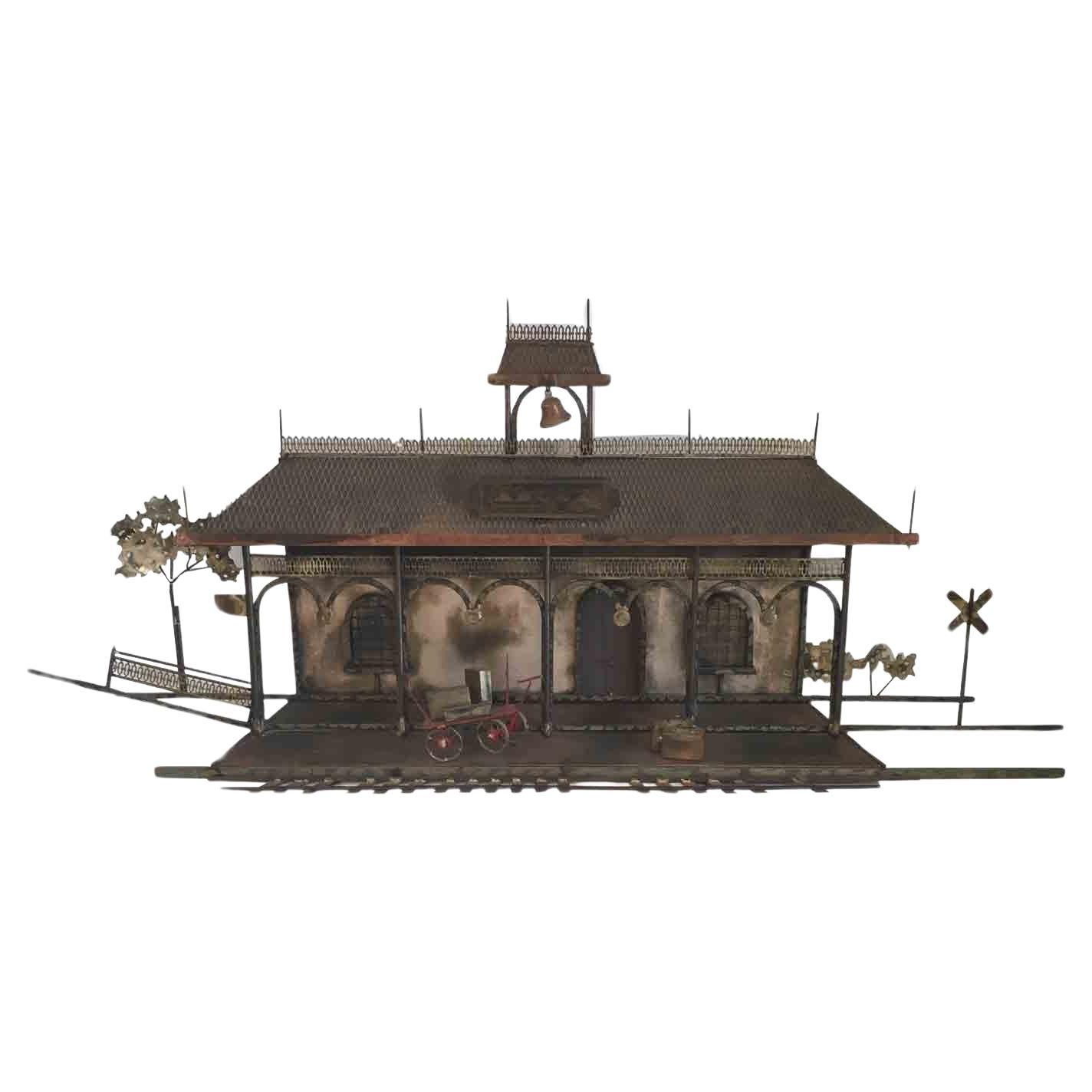 Vintage Rare X-Large Railroad Train Station Metal Wall Sculpture by Curtis Jere