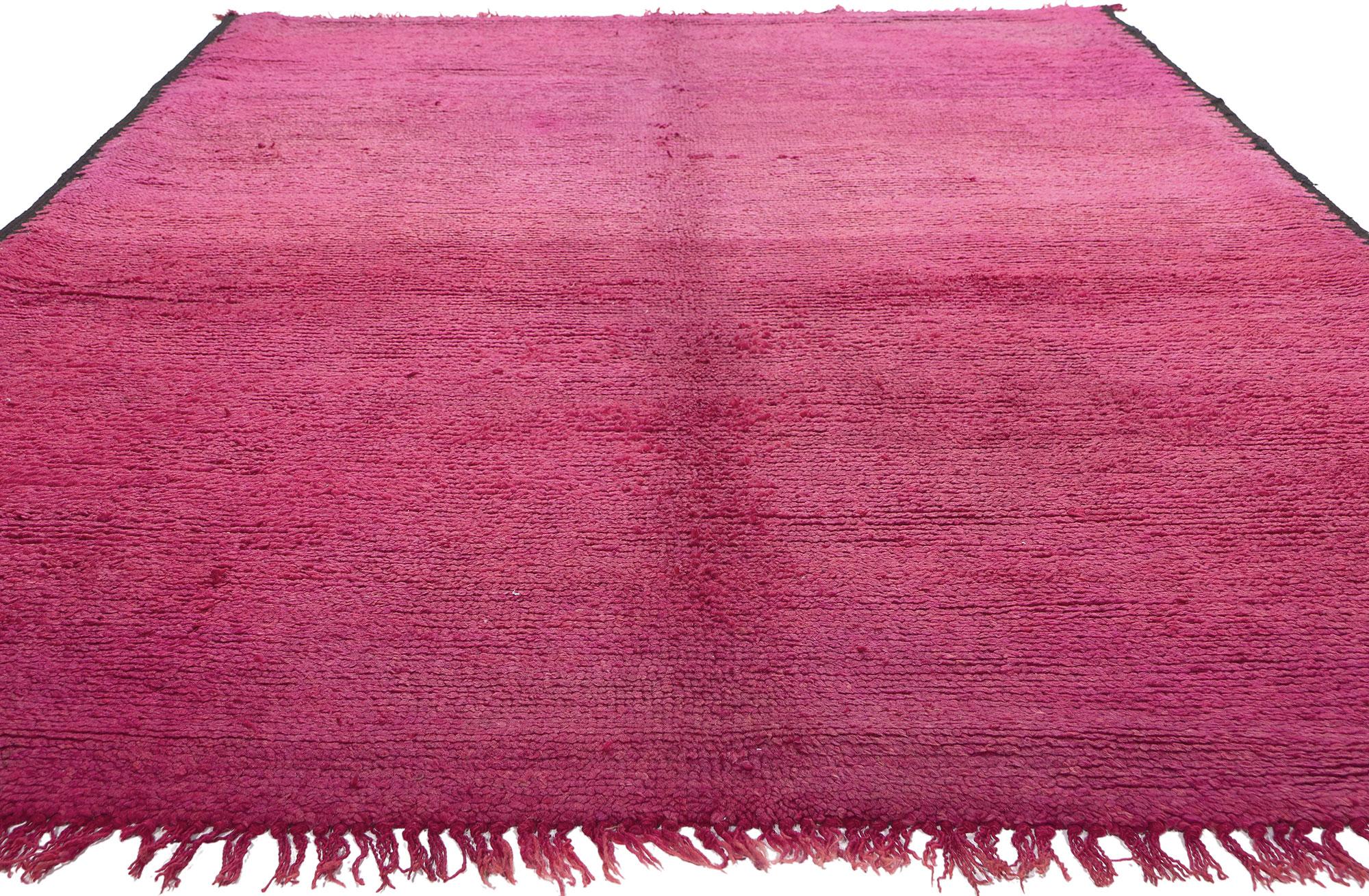 Hand-Knotted Vintage Raspberry Beni Mrirt Moroccan Rug, Cozy Nomad Meets Bohemian Rhapsody For Sale