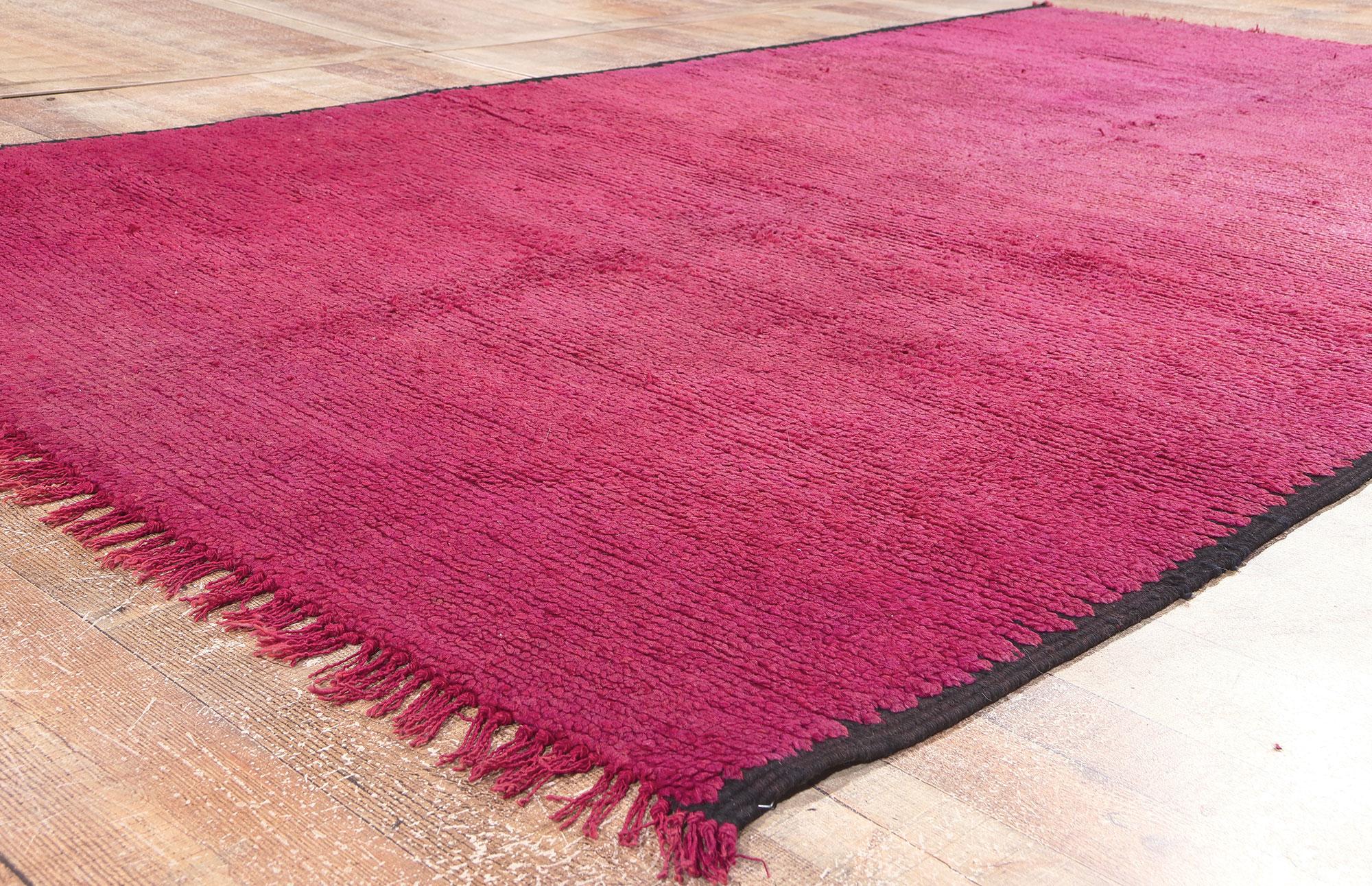 Vintage Raspberry Beni Mrirt Moroccan Rug, Cozy Nomad Meets Bohemian Rhapsody For Sale 1