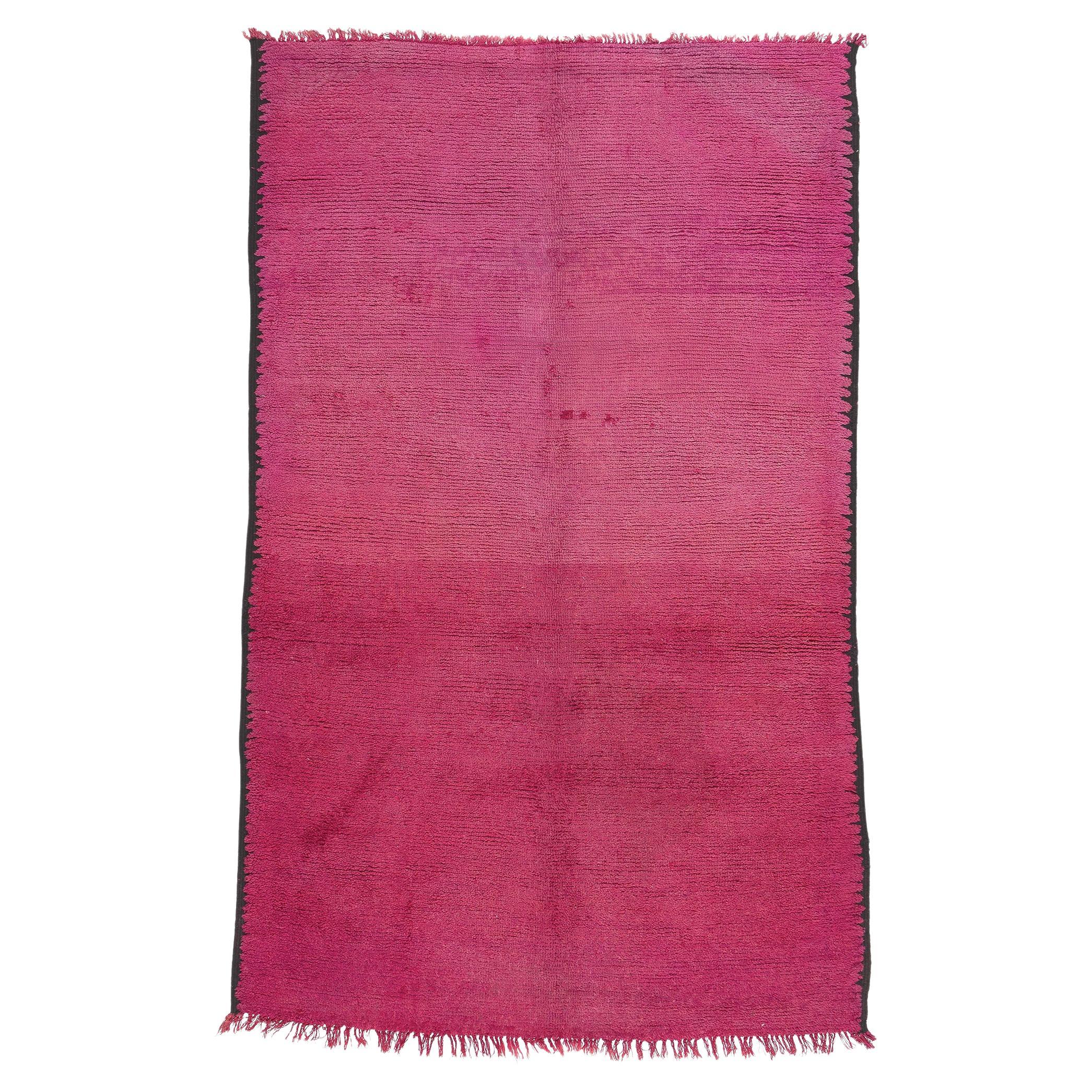 Vintage Raspberry Beni Mrirt Moroccan Rug, Cozy Nomad Meets Bohemian Rhapsody For Sale