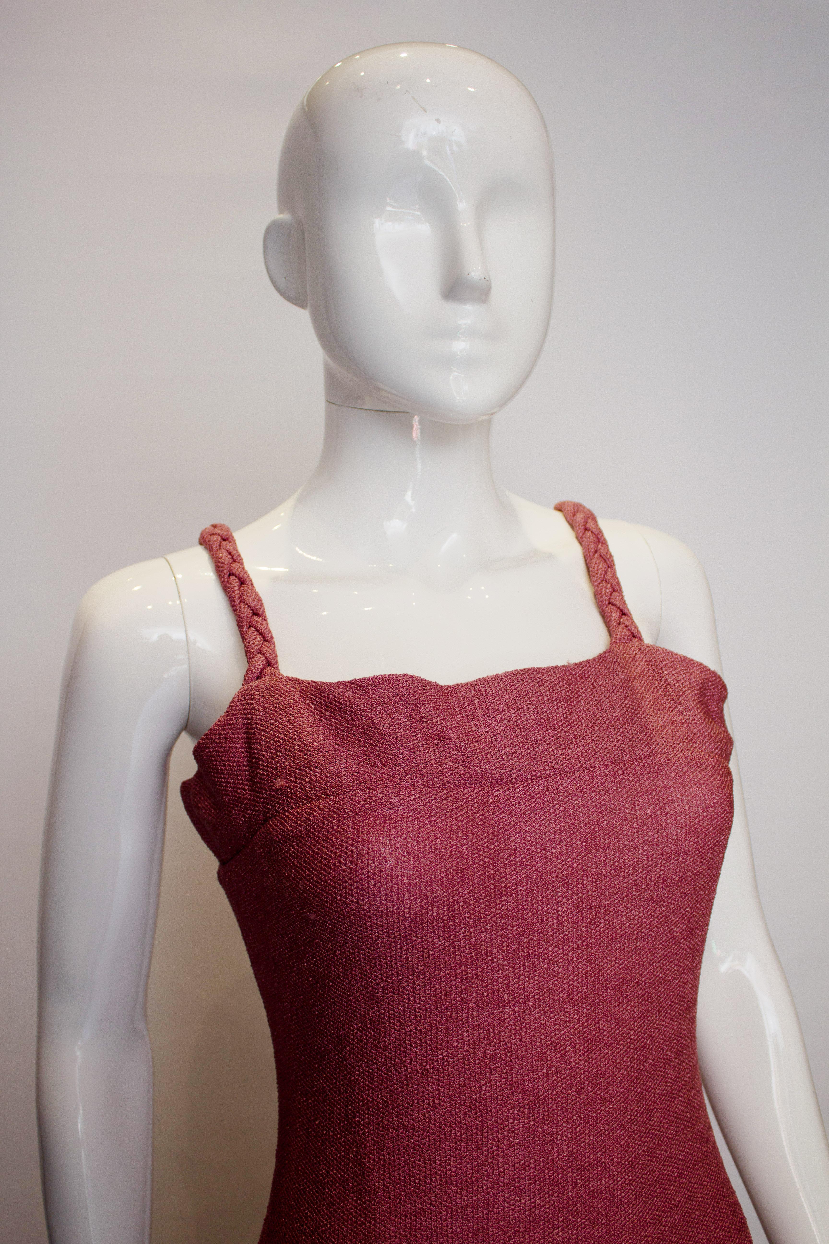 Vintage Raspberry Pink Knit Gown For Sale 1