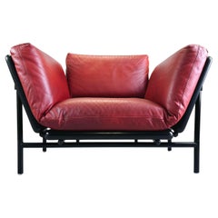 Vintage Rataplan Sessel Dema Roberto Tapinassi aus Leder in Rot und Schwarz
