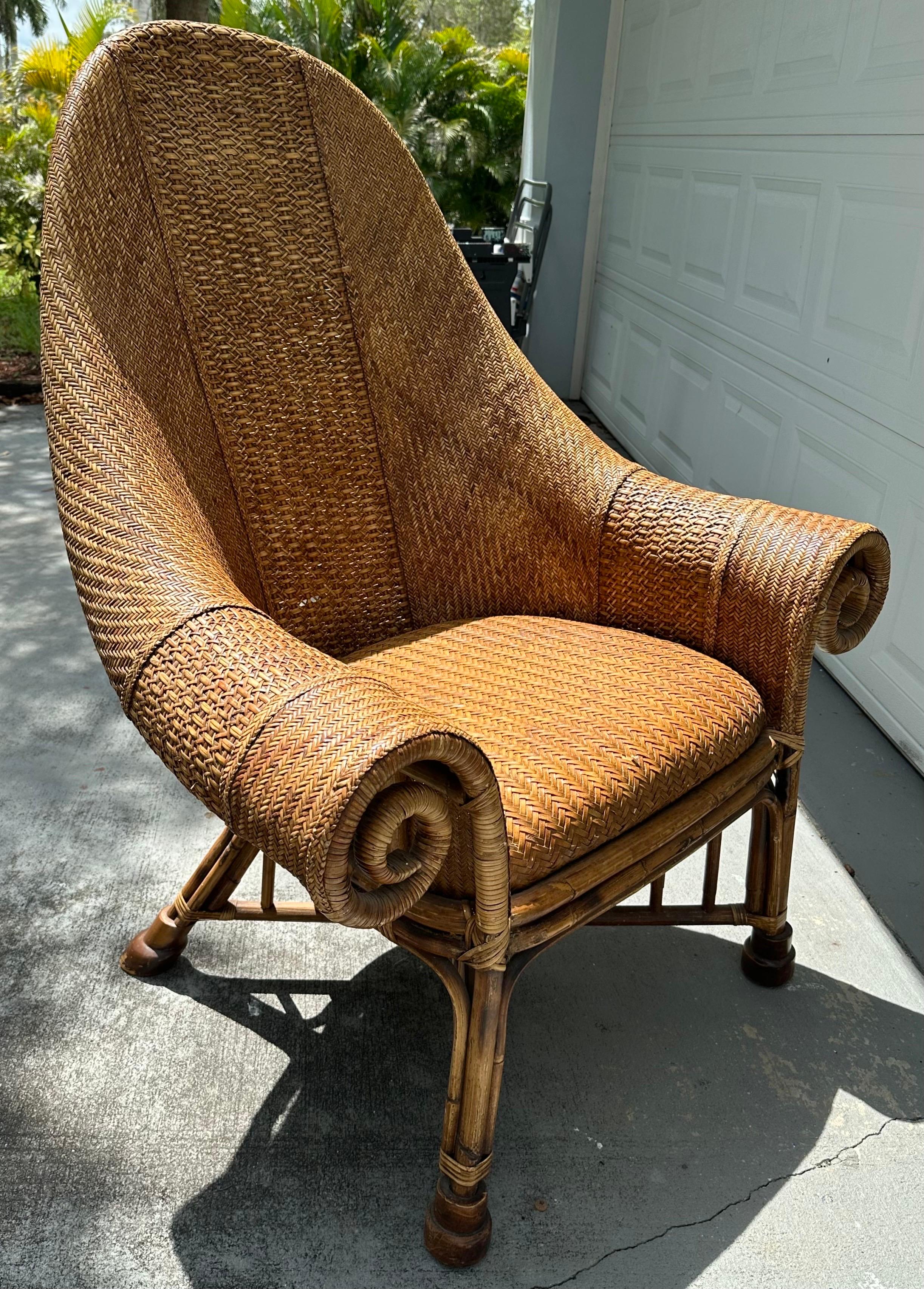 Arts and Crafts Vintage Rattan and Bamboo Armchair attr. To Ralph Lauren For Sale