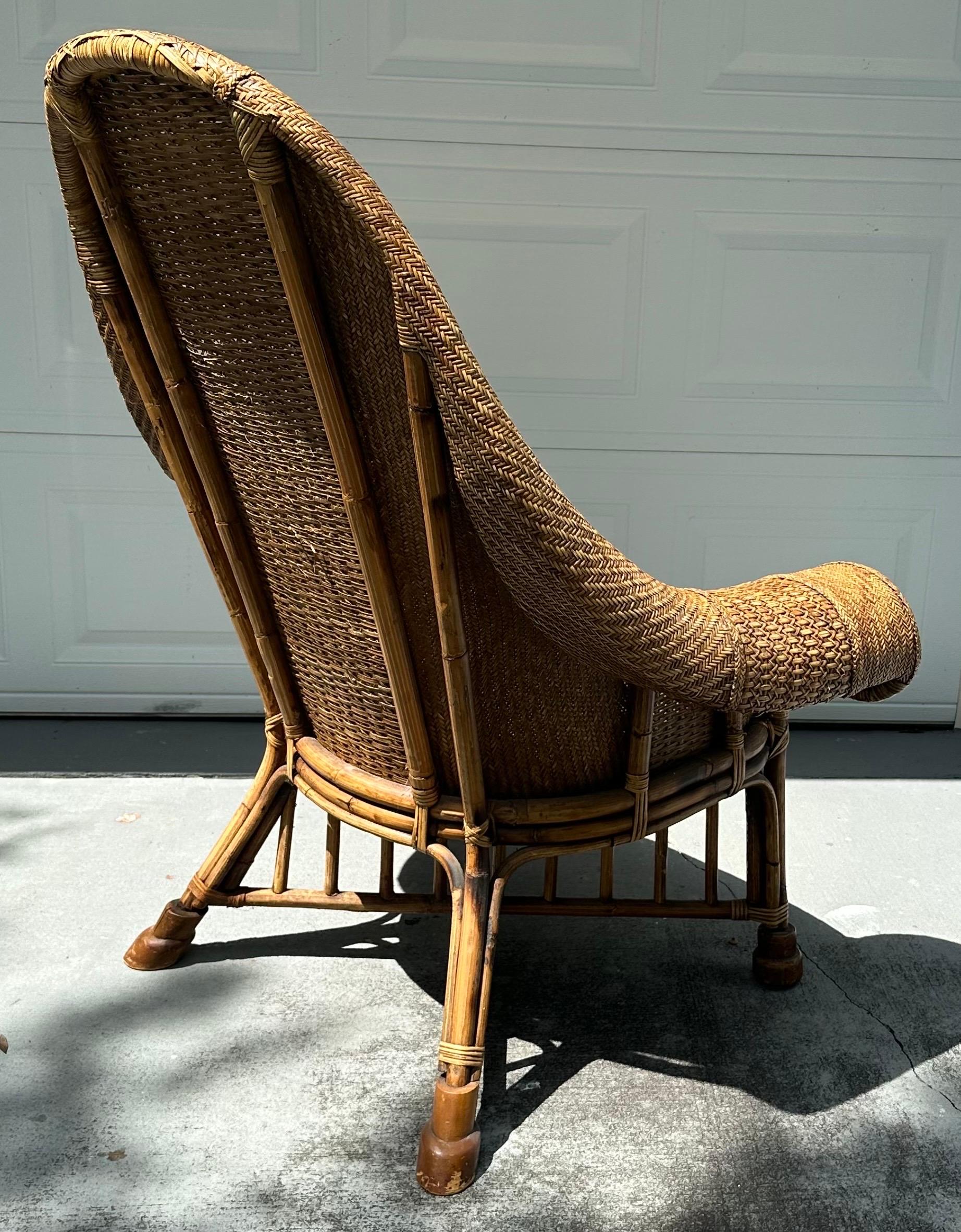 Vintage Rattan and Bamboo Armchair attr. To Ralph Lauren In Good Condition For Sale In Vero Beach, FL