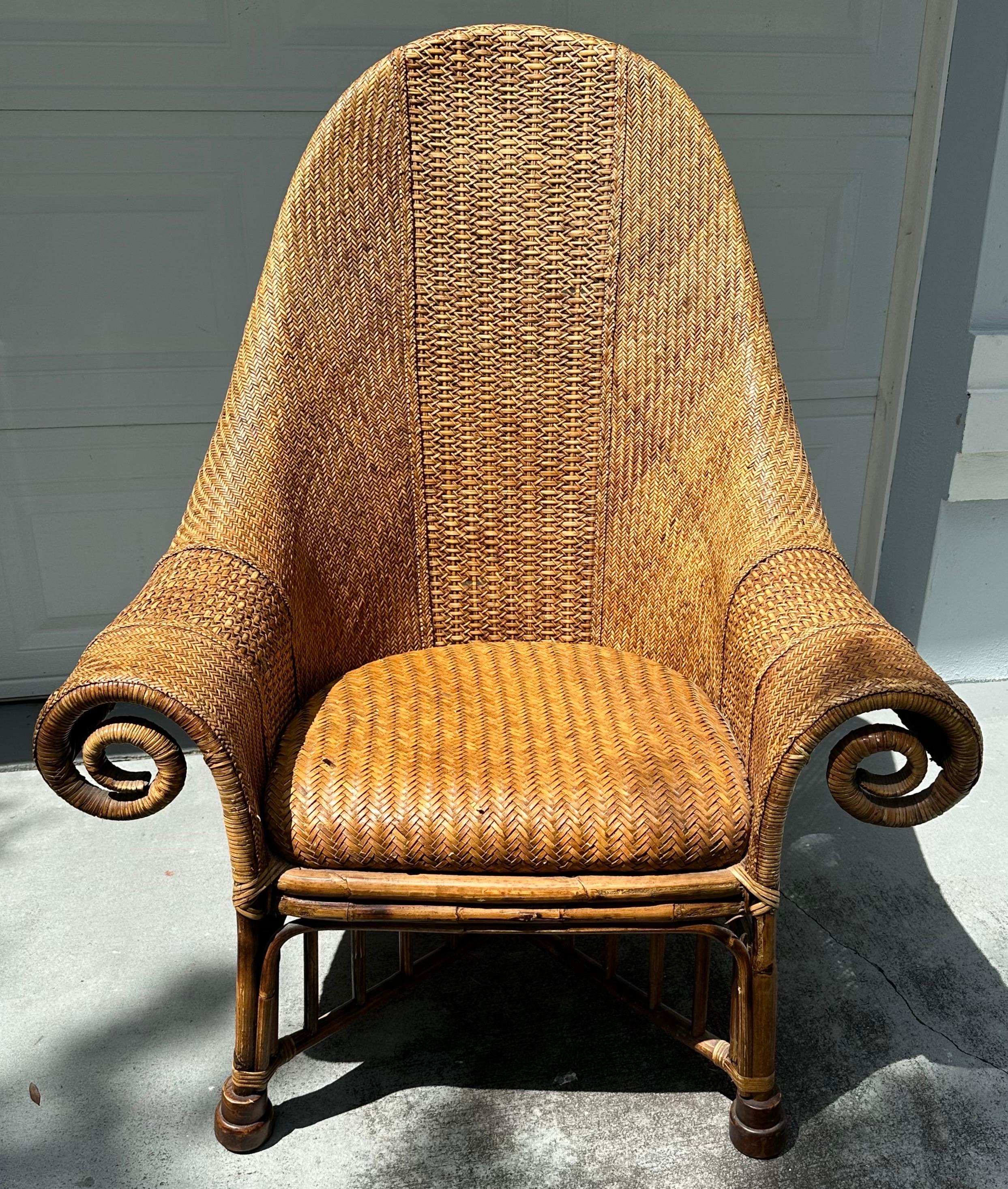 20th Century Vintage Rattan and Bamboo Armchair attr. To Ralph Lauren For Sale