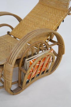 Vintage Rattan and Bamboo Armchair with Magazine Holder